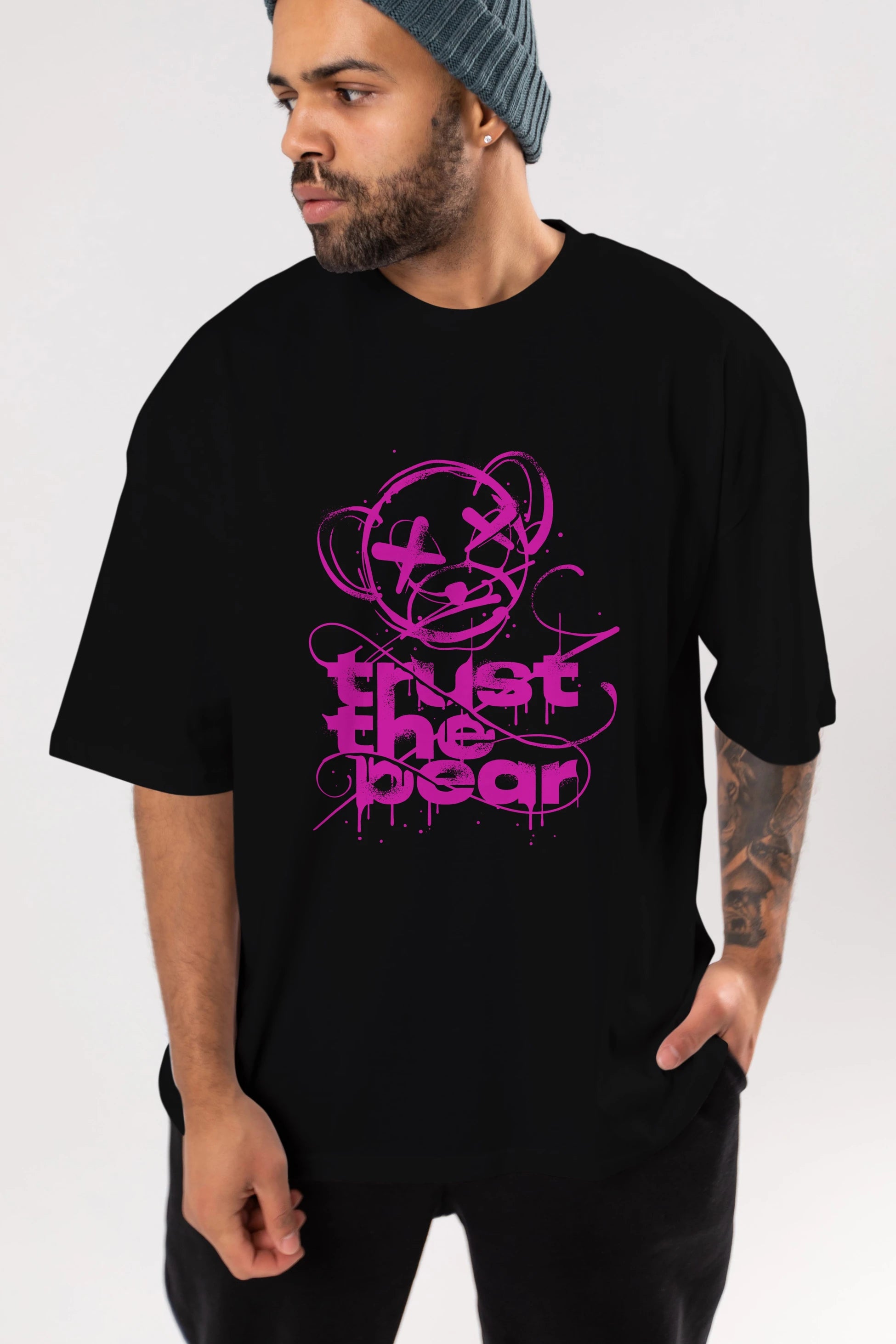 Trust The Bear 2 Ön Baskılı Oversize t-shirt Erkek Kadın Unisex