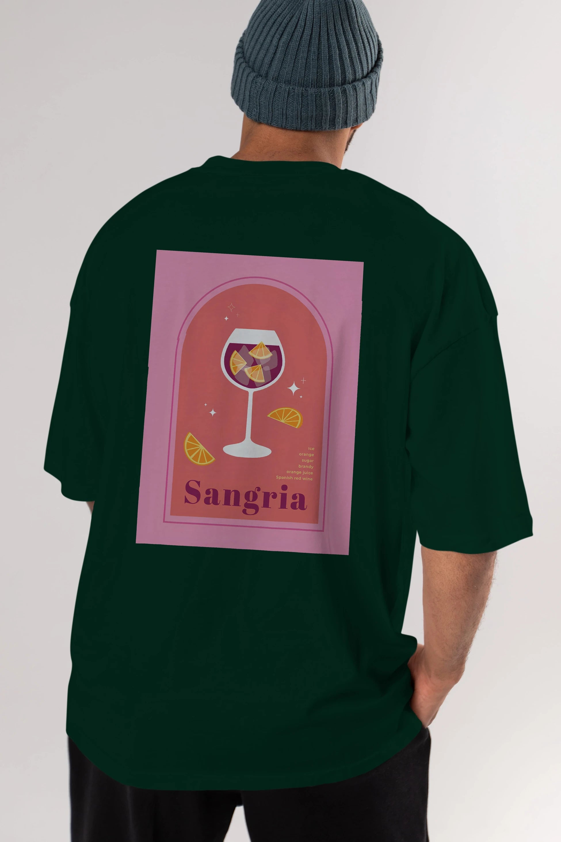 Sangria Arka Baskılı Oversize t-shirt Erkek Kadın Unisex %100 Pamuk Bisiklet Yaka tişort