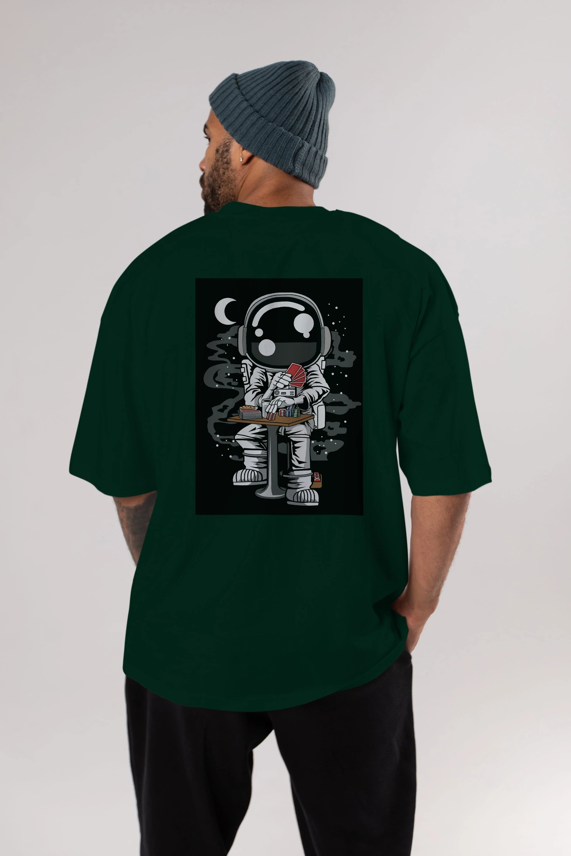 Astronaut Gambler Arka Baskılı Oversize t-shirt Erkek Kadın Unisex