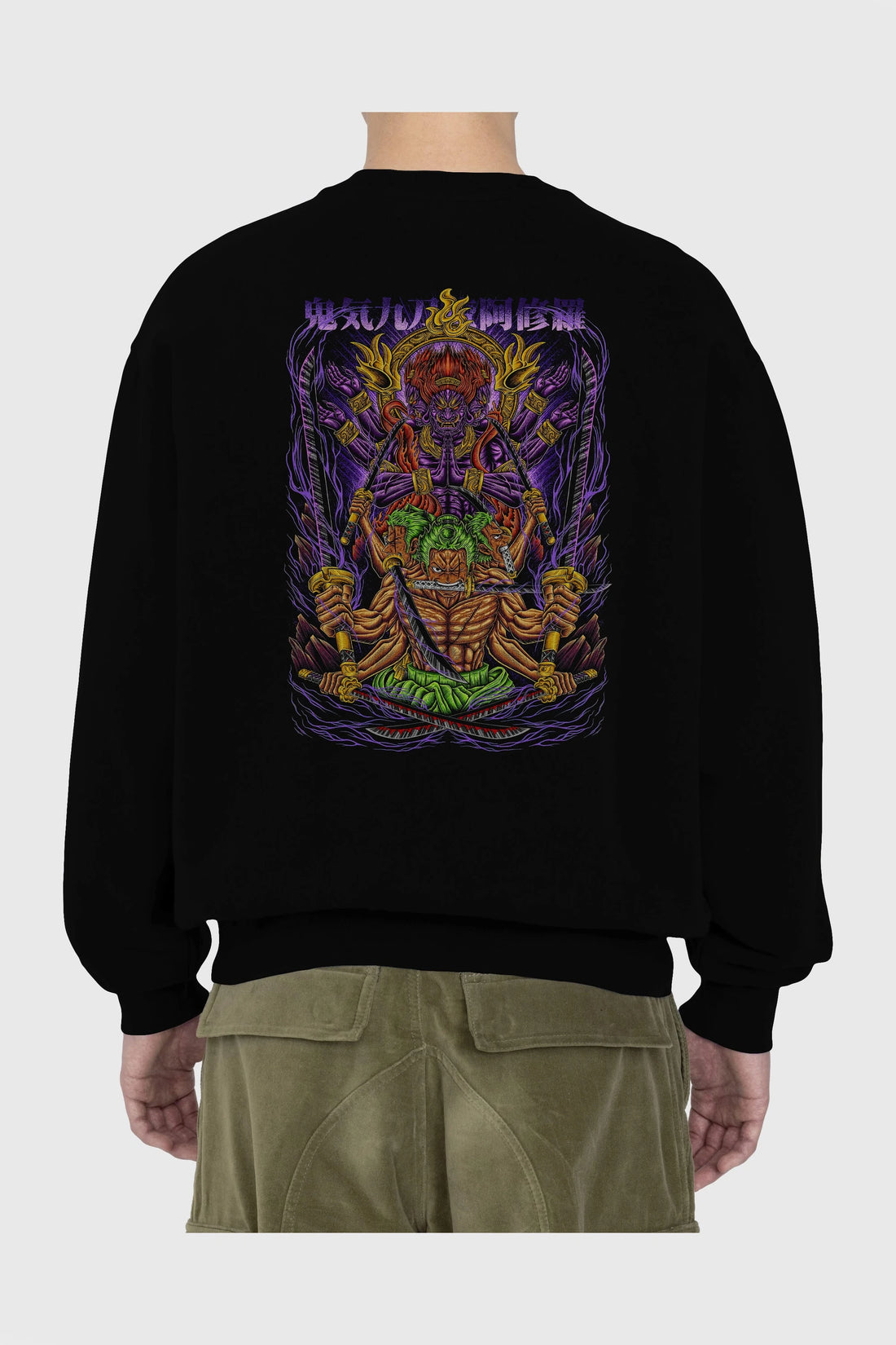 RORONOA ZORO 2 Anime Arka Baskılı Oversize Sweatshirt Erkek Kadın Unisex