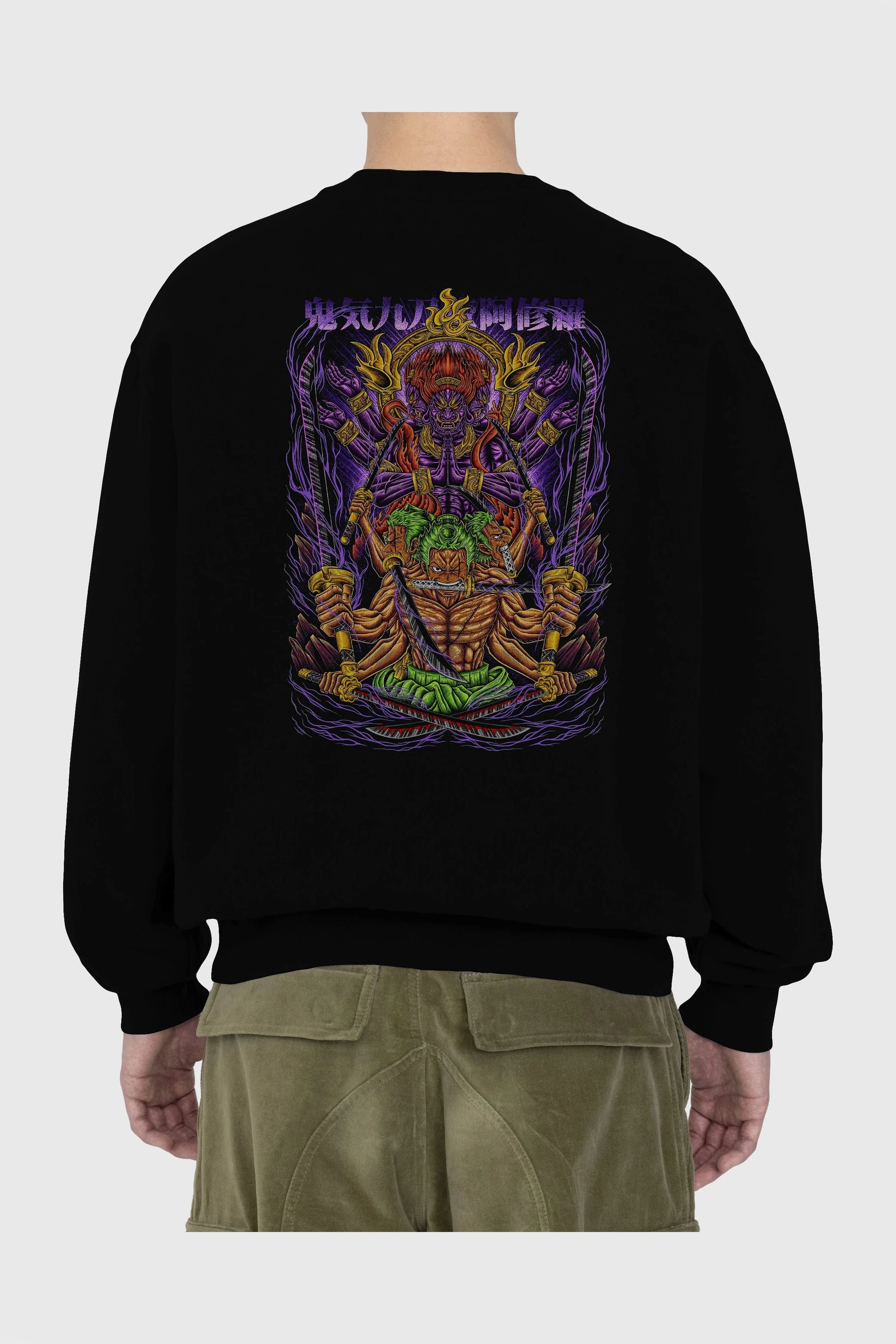 RORONOA ZORO 2 Anime Arka Baskılı Oversize Sweatshirt Erkek Kadın Unisex