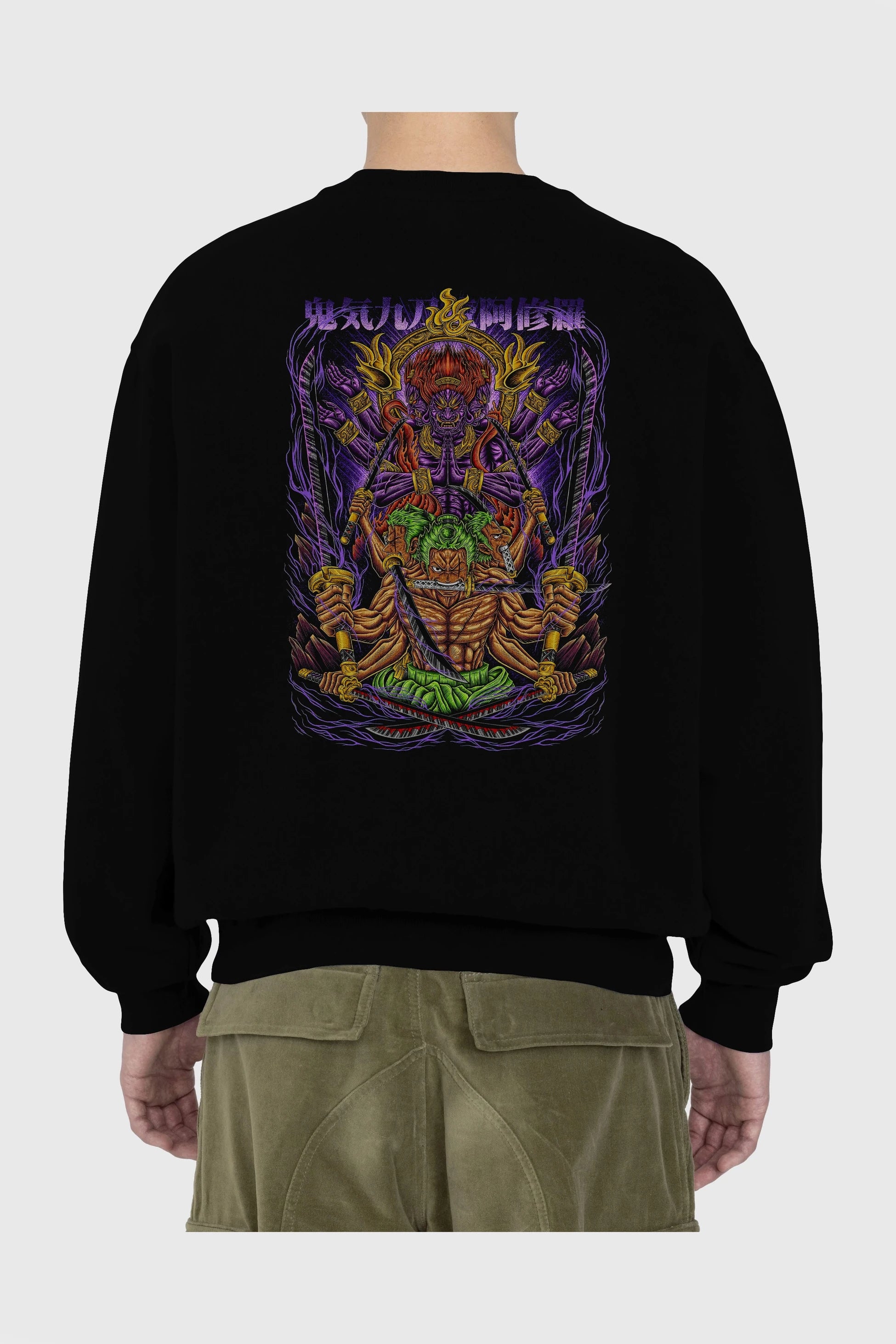 RORONOA ZORO 2 Anime Arka Baskılı Oversize Sweatshirt Erkek Kadın Unisex