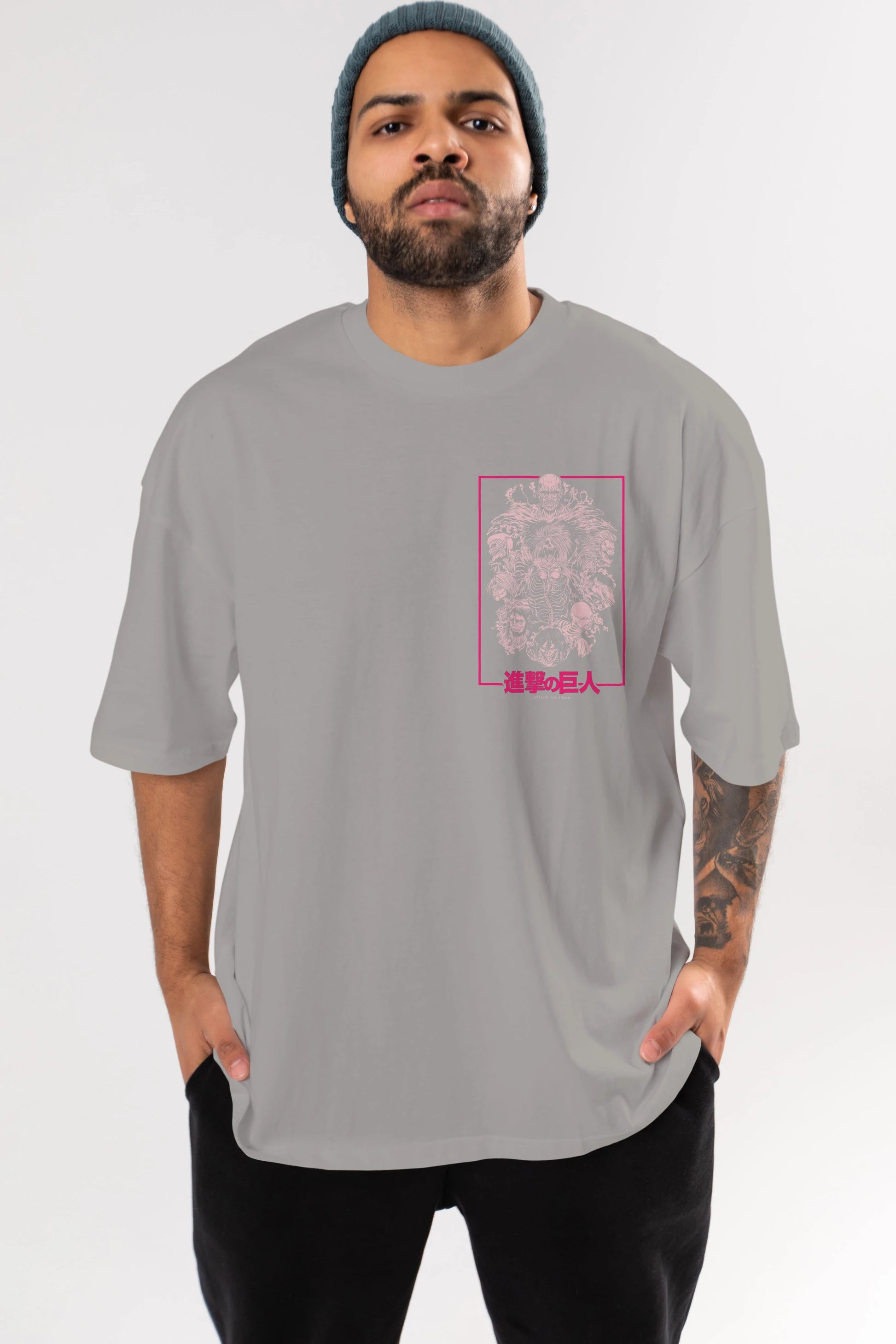 ATTACK ON TITANS Ön Sol Baskılı Oversize t-shirt Erkek Kadın Unisex %100 Pamuk Bisiklet Yaka tişort