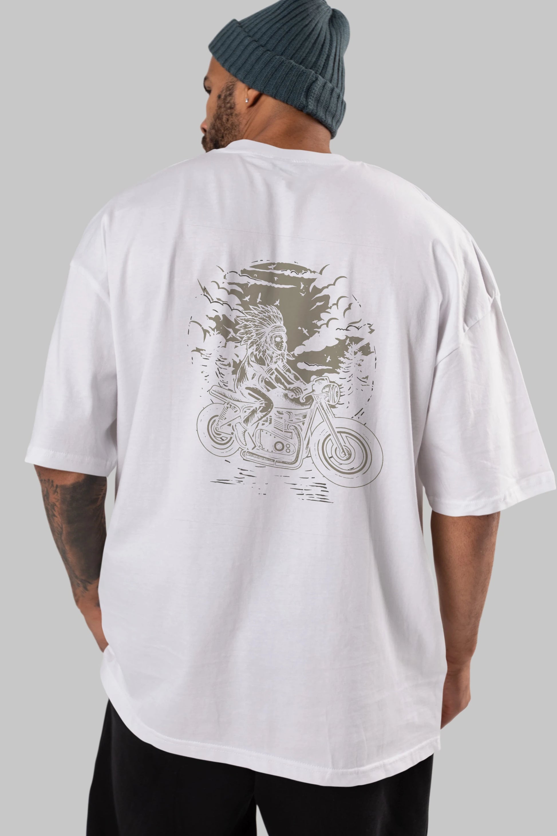 Indian Chief Rider Arka Baskılı Oversize t-shirt Erkek Kadın Unisex %100 Pamuk