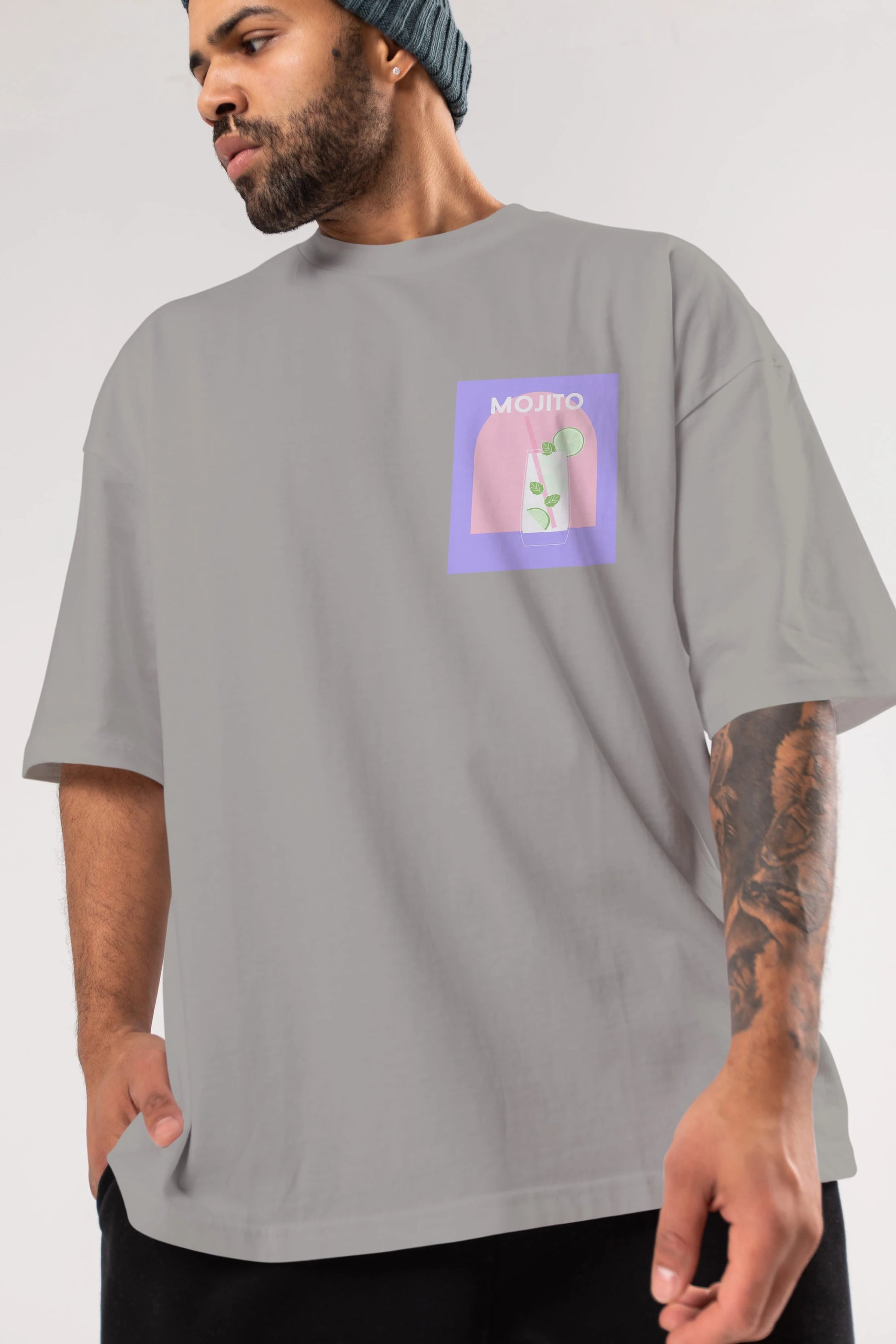Mojito 2 Ön Sol Baskılı Oversize t-shirt Erkek Kadın Unisex %100 Pamuk Bisiklet Yaka tişort