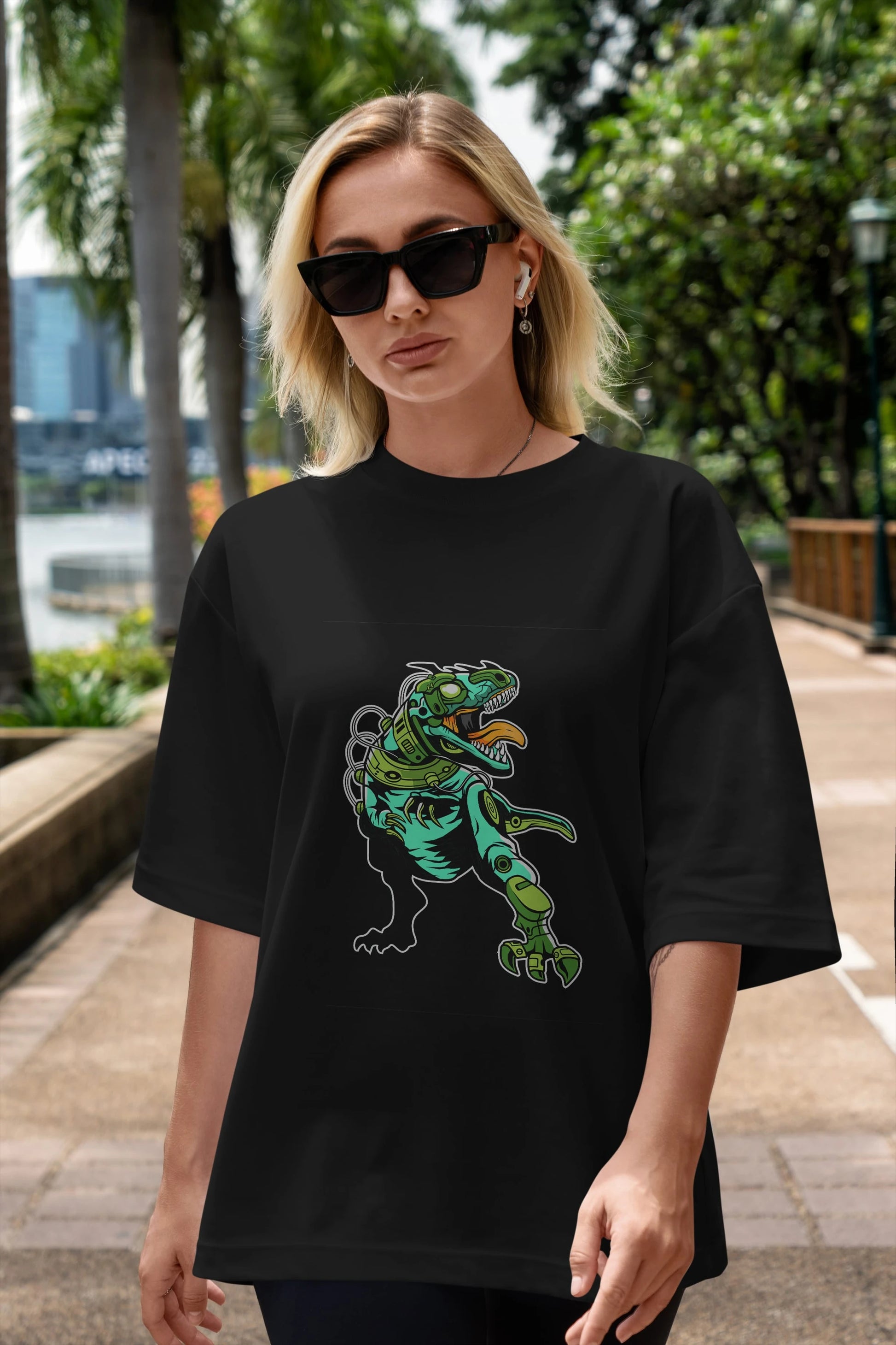Trex Robot Ön Baskılı Oversize t-shirt Erkek Kadın Unisex %100 Pamuk tişort