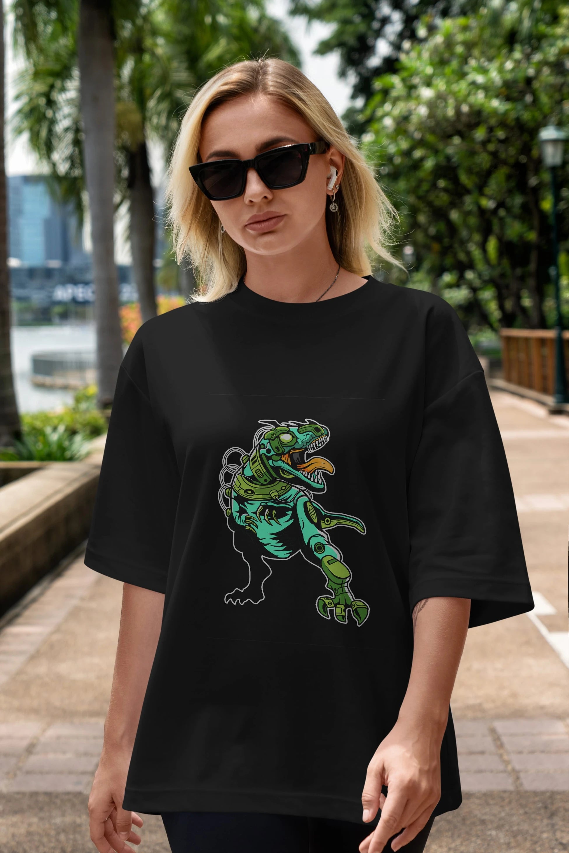 Trex Robot Ön Baskılı Oversize t-shirt Erkek Kadın Unisex %100 Pamuk tişort