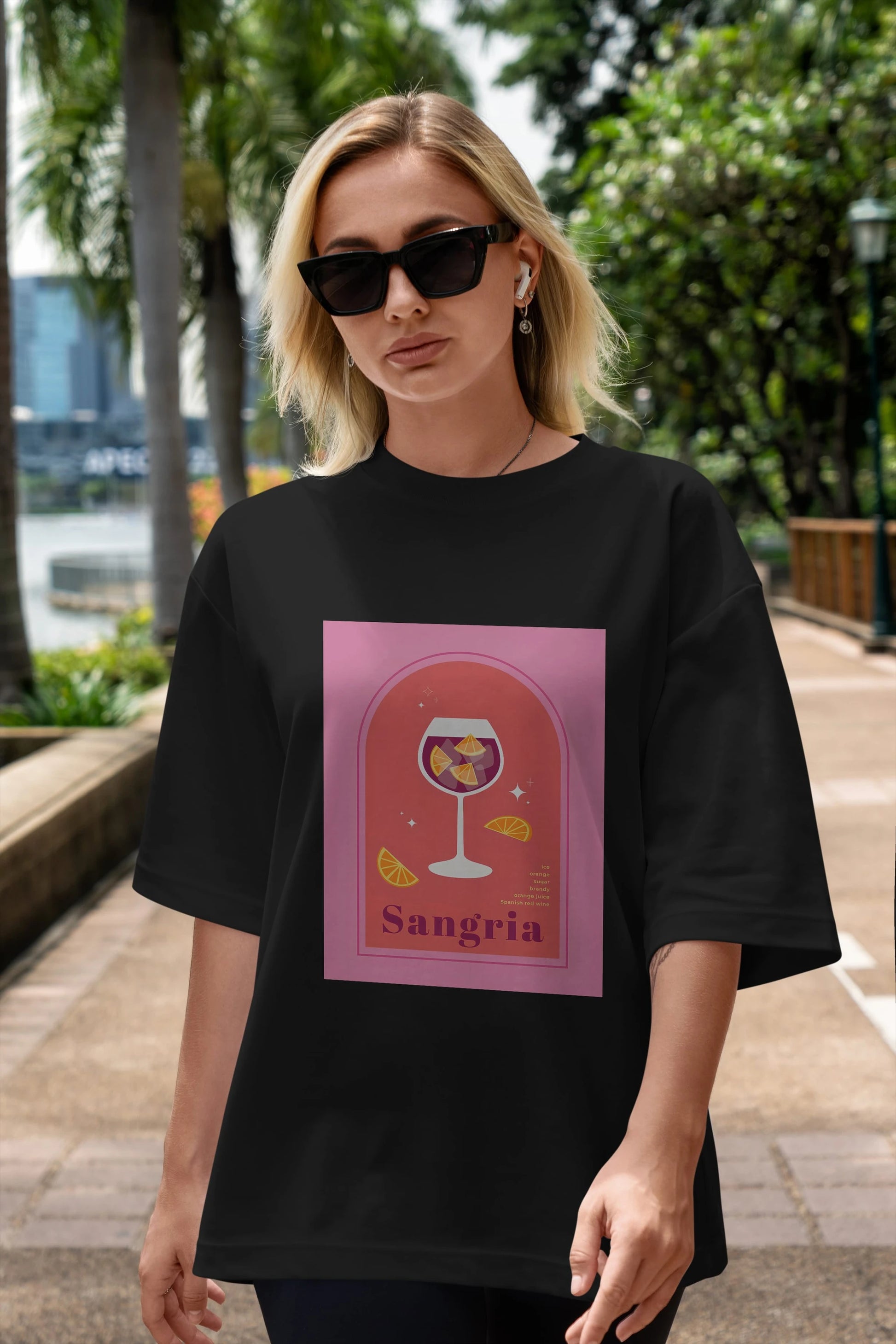 Sangria Ön Baskılı Oversize t-shirt Erkek Kadın Unisex %100 Pamuk Bisiklet Yaka tişort