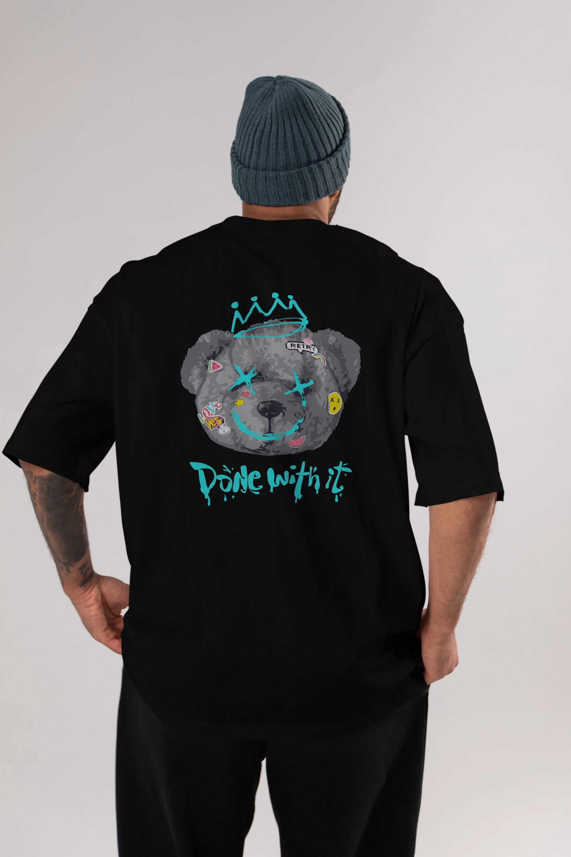 Done With it Bear Arka Baskılı Oversize t-shirt Erkek Kadın Unisex