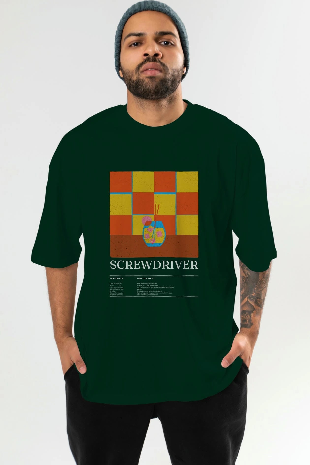 Screwdriver Kokteyl Ön Baskılı Oversize t-shirt Erkek Kadın %100 Pamuk Bisiklet Yaka tişort