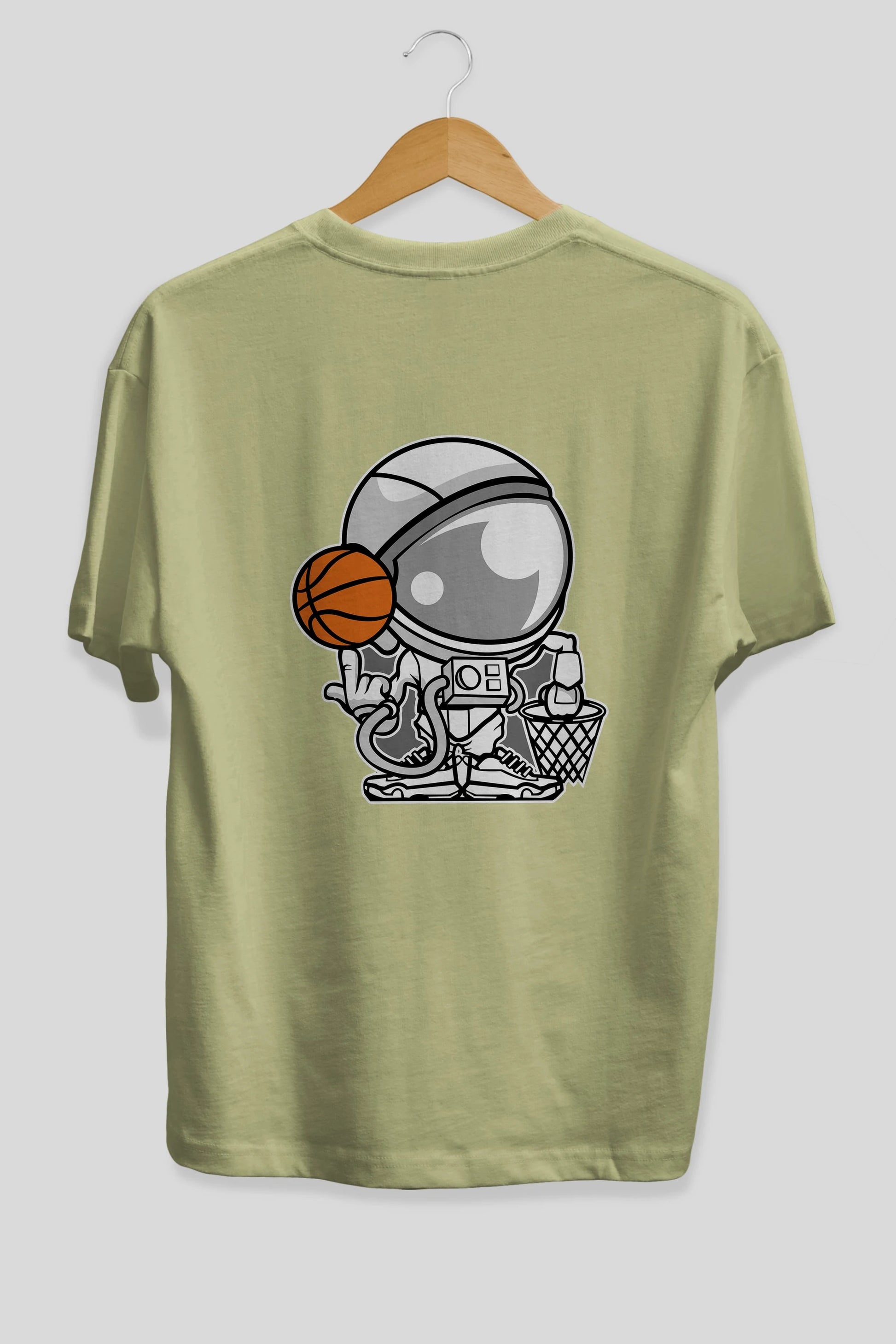 Astronaut Basketball Arka Baskılı Oversize t-shirt Erkek Kadın Unisex %100 Pamuk tişort
