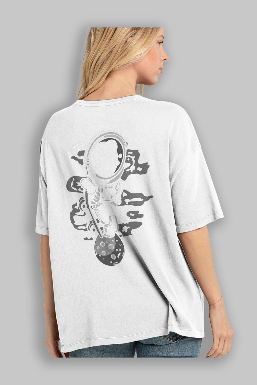 Astronaut Skater Boy Arka Baskılı Oversize t-shirt Erkek Kadın Unisex