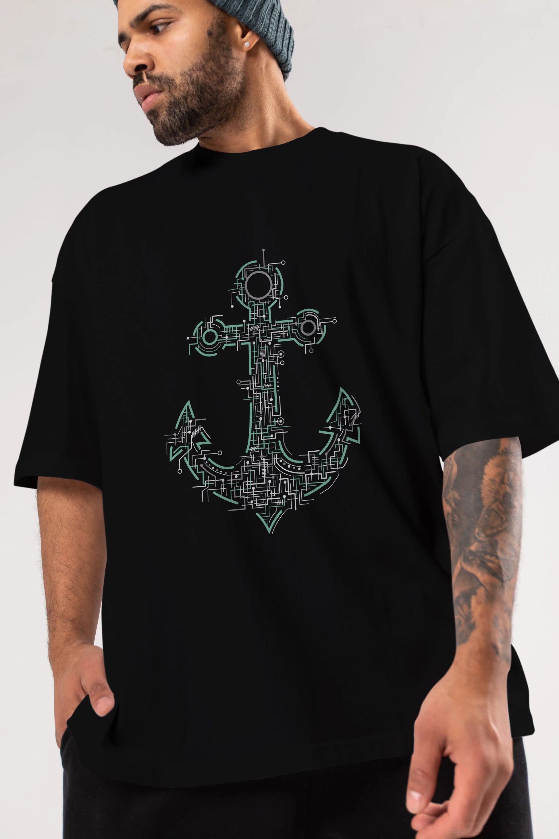 Electric Anchor Ön Baskılı Oversize t-shirt %100 pamuk Erkek Kadın Unisex
