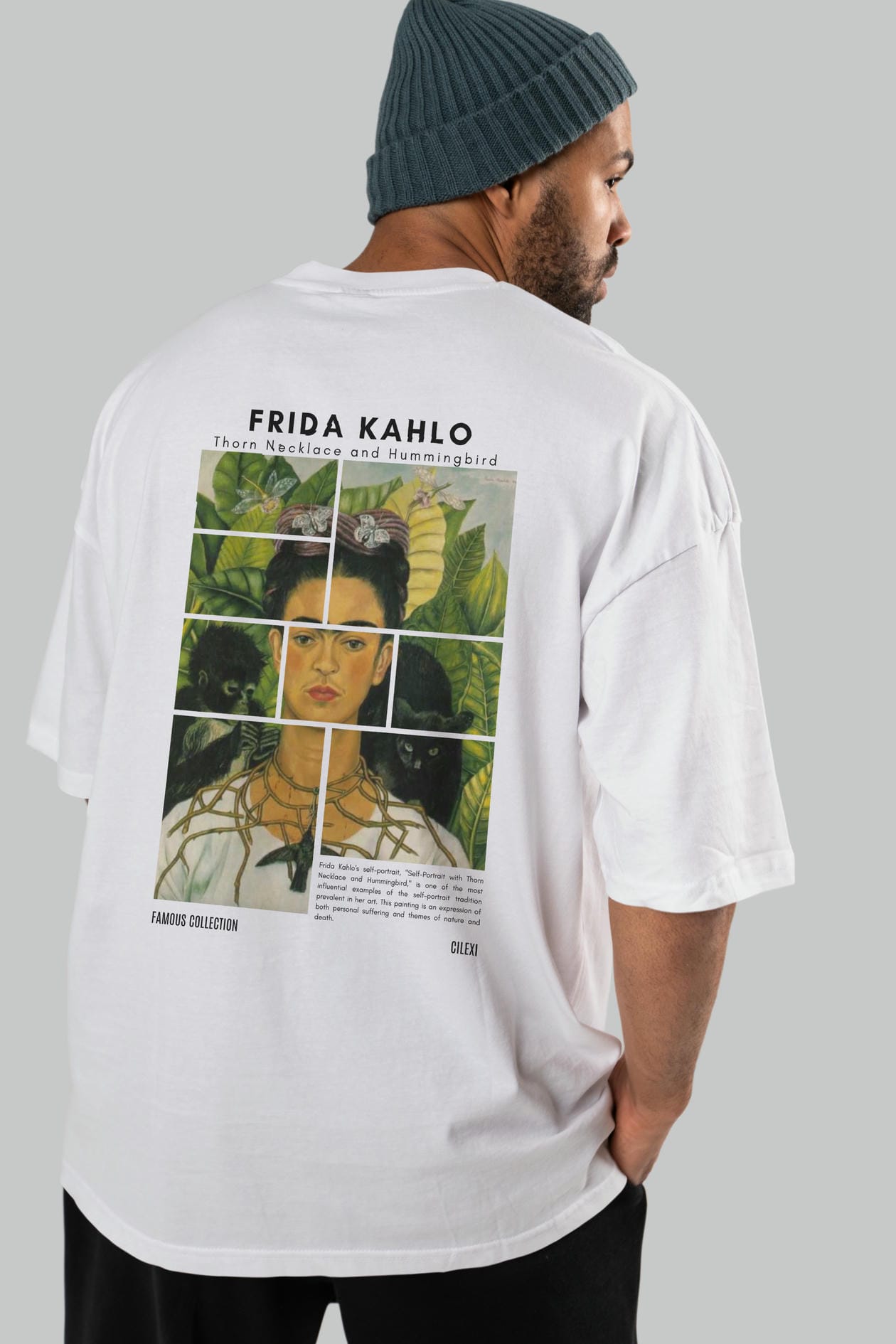 Frida Kahlo Arka Baskılı Oversize t-shirt Erkek Kadın Bisiklet Yaka Pamuk tişort