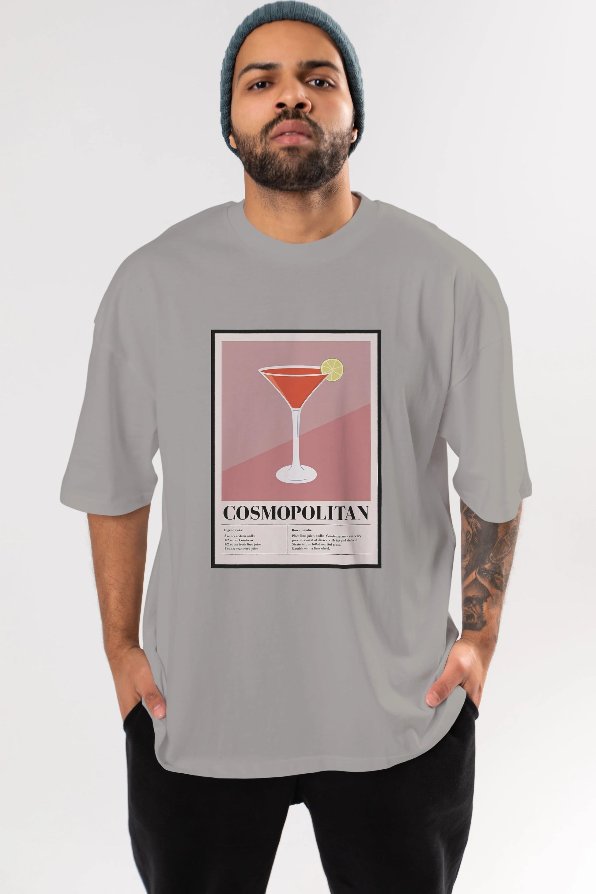 Cosmopolitan 3 Ön Baskılı Oversize t-shirt Erkek Kadın Unisex %100 Pamuk Bisiklet Yaka tişort
