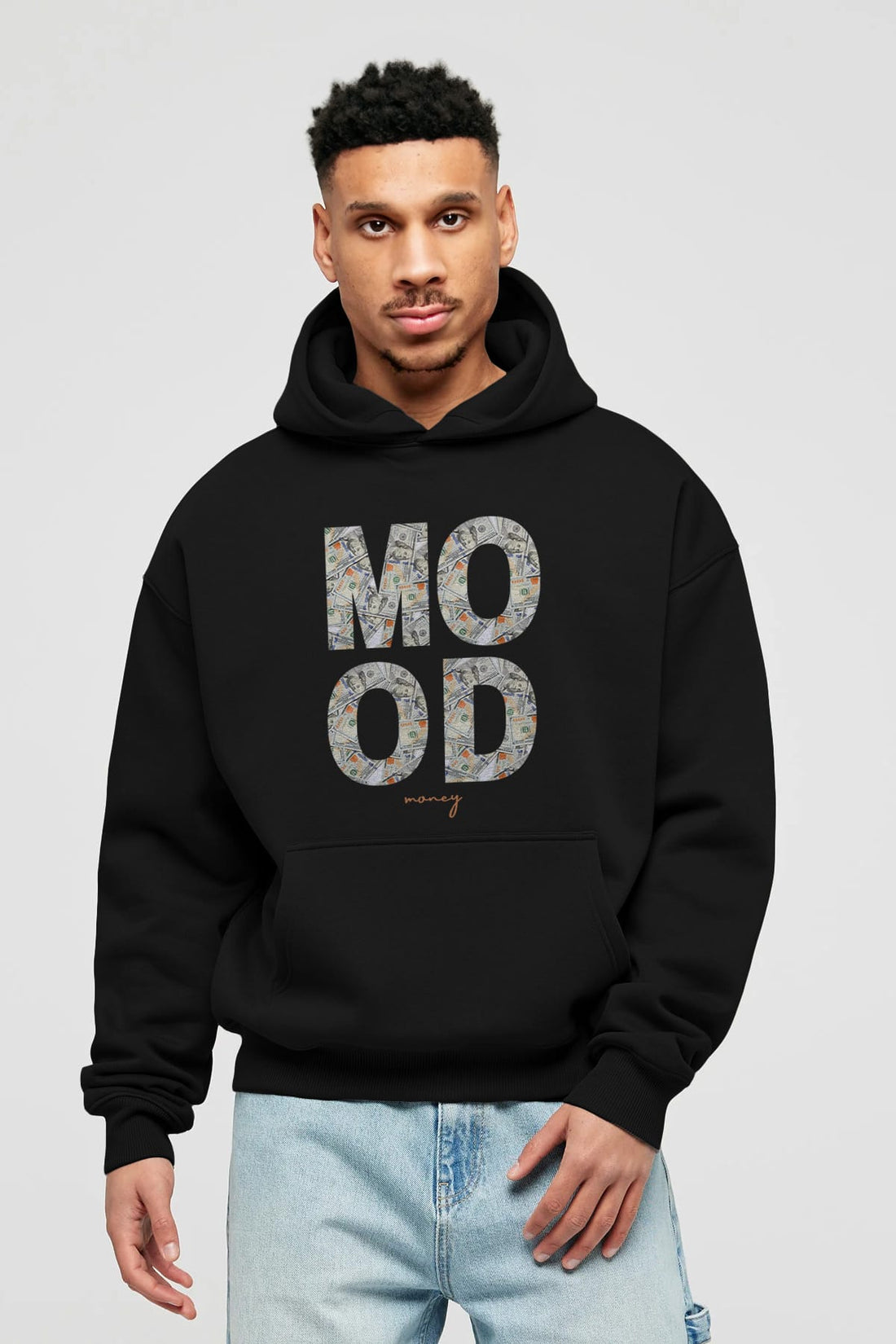 Mood Money Yazılı Ön Baskılı Oversize Hoodie Kapüşonlu Sweatshirt Erkek Kadın Unisex