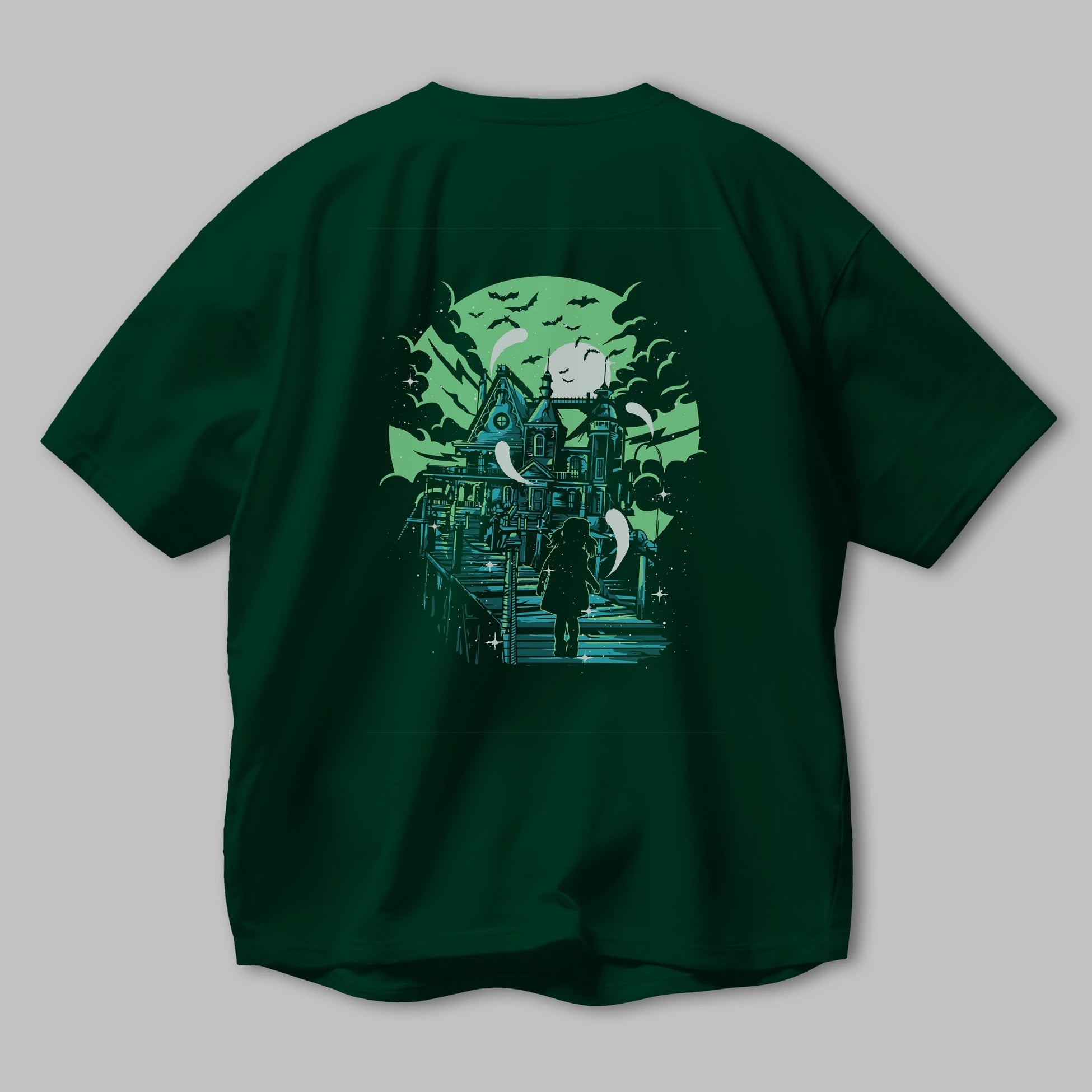 Haunted House Arka Baskılı Oversize t-shirt Erkek Kadın Unisex %100 Pamuk