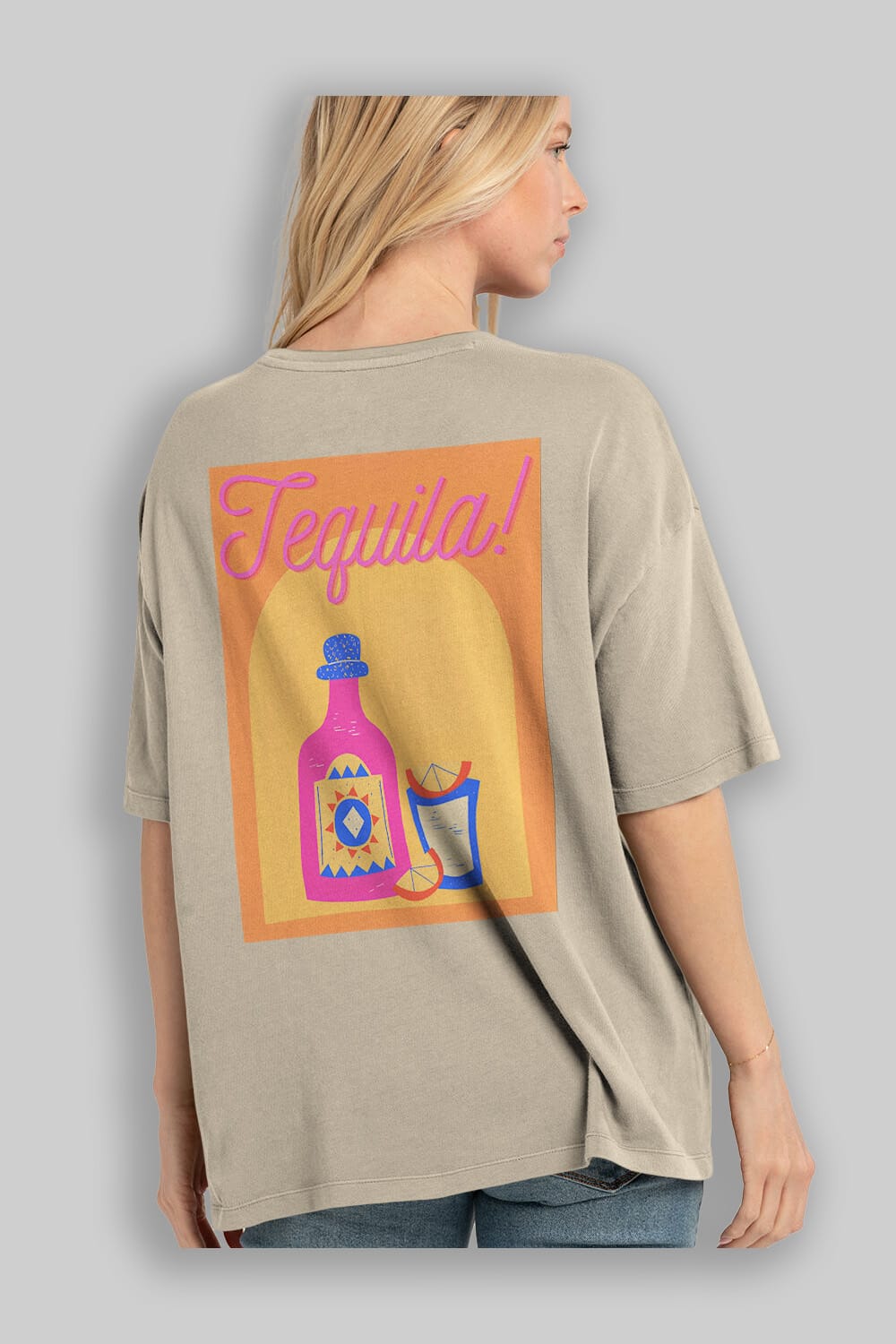 Tequila Arka Baskılı Oversize t-shirt Erkek Kadın Unisex %100 Pamuk Bisiklet Yaka tişort