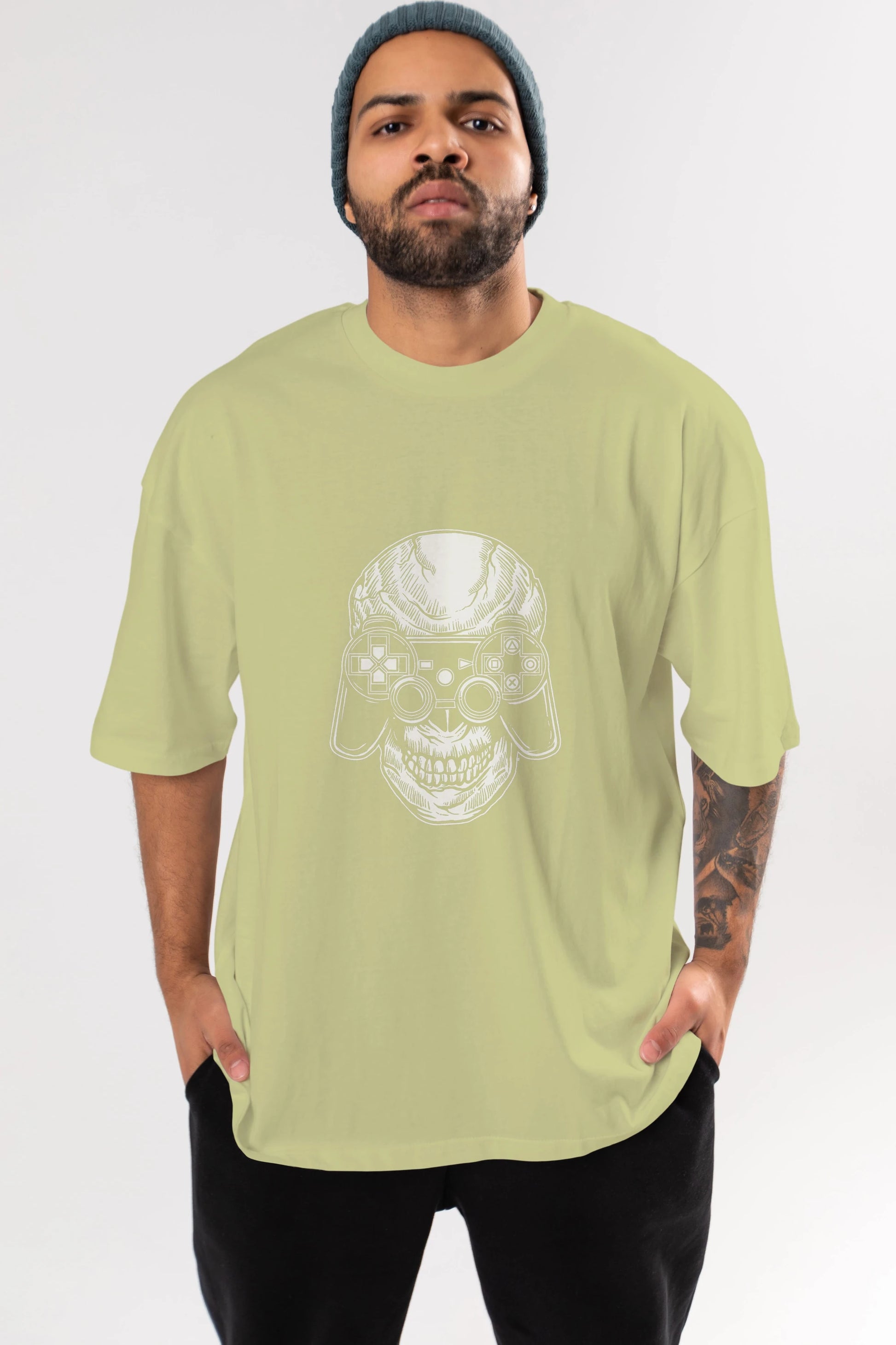 Skull Gamers Ön Baskılı Oversize t-shirt Erkek Kadın Unisex %100 Pamuk tişort