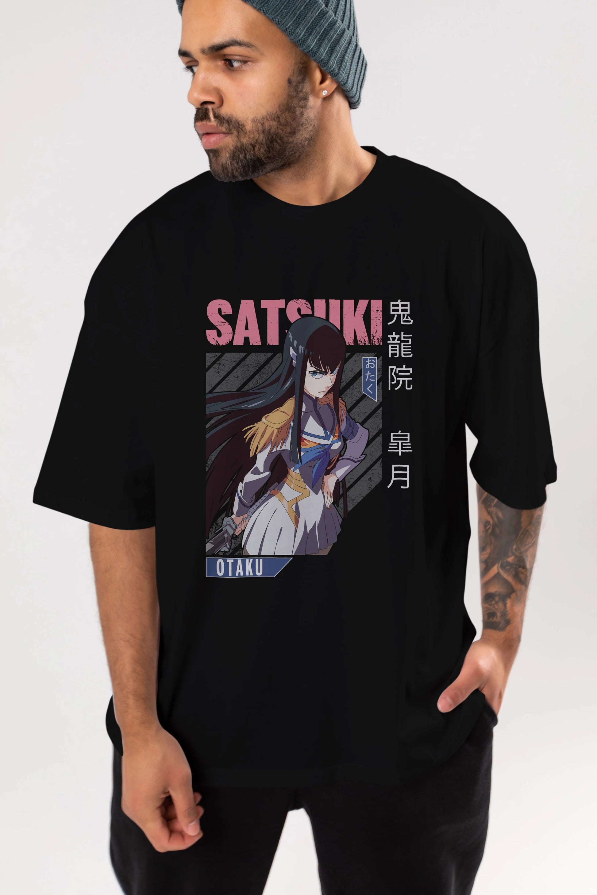 Satsuki Kiryuuin 8 Anime Ön Baskılı Oversize t-shirt %100 pamuk Erkek Kadın Unisex