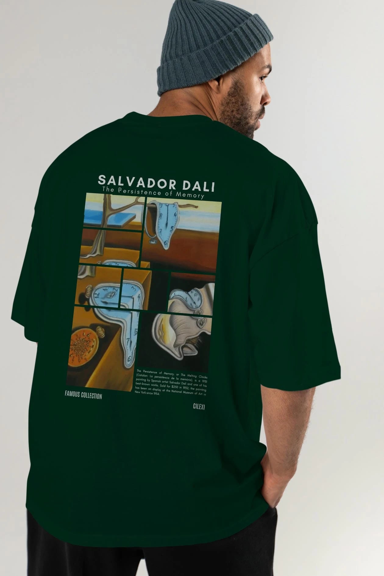 Salvador Dali Arka Baskılı Oversize t-shirt Erkek Kadın Bisiklet Yaka Pamuk tişort
