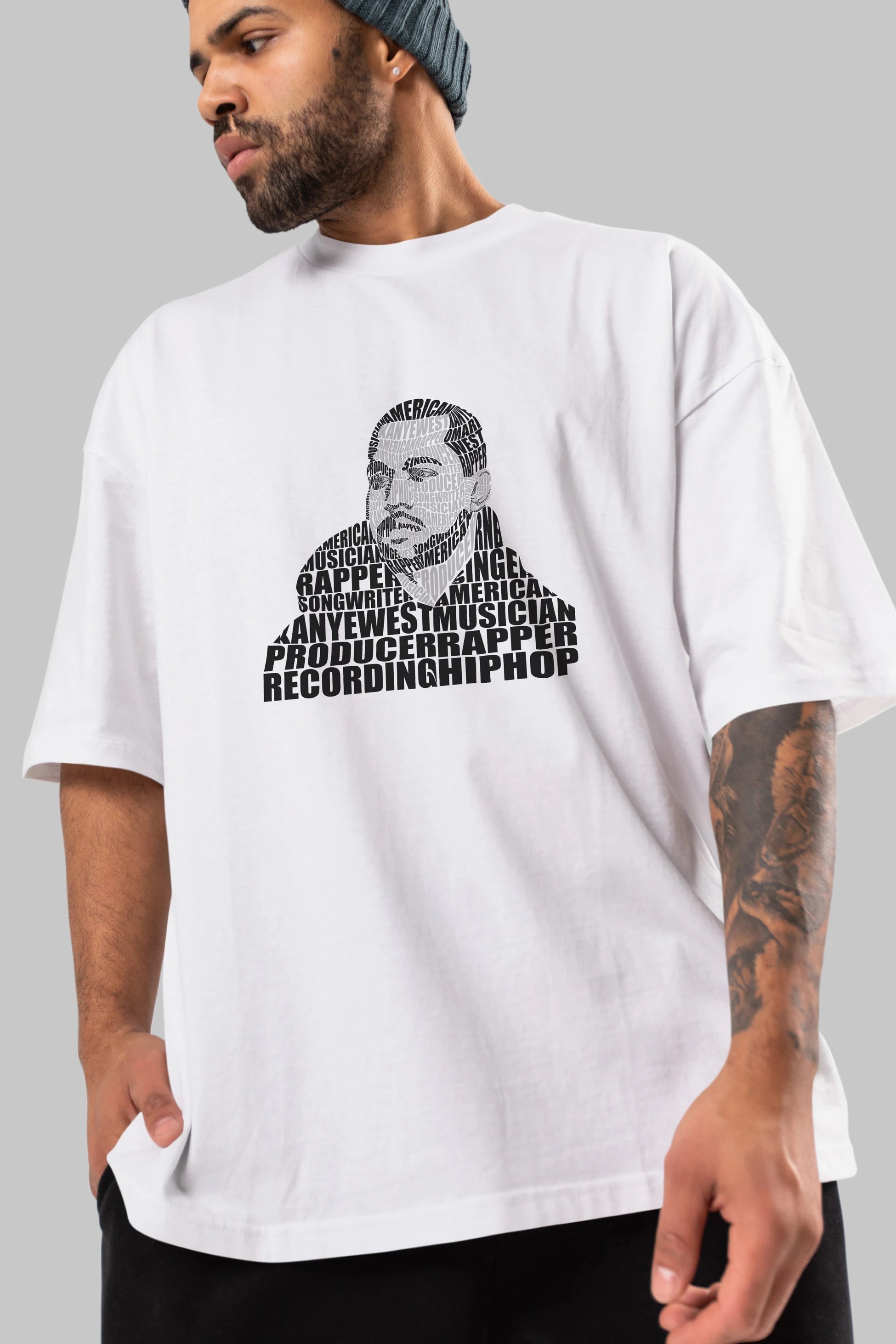 Kanye West Calligram Ön Baskılı Oversize t-shirt %100 pamuk Erkek Kadın Unisex