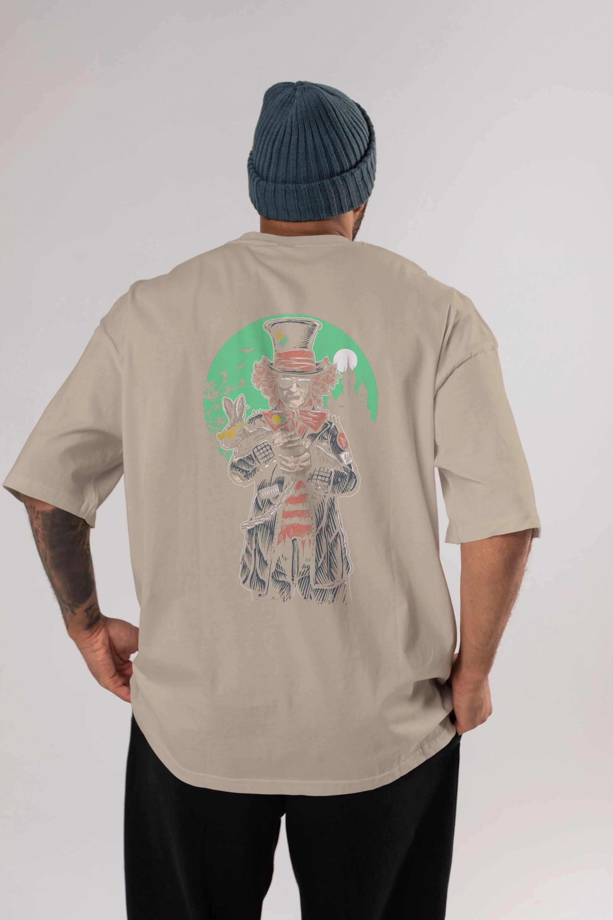 Mad Hatter Arka Baskılı Oversize t-shirt Erkek Kadın Unisex %100 Pamuk
