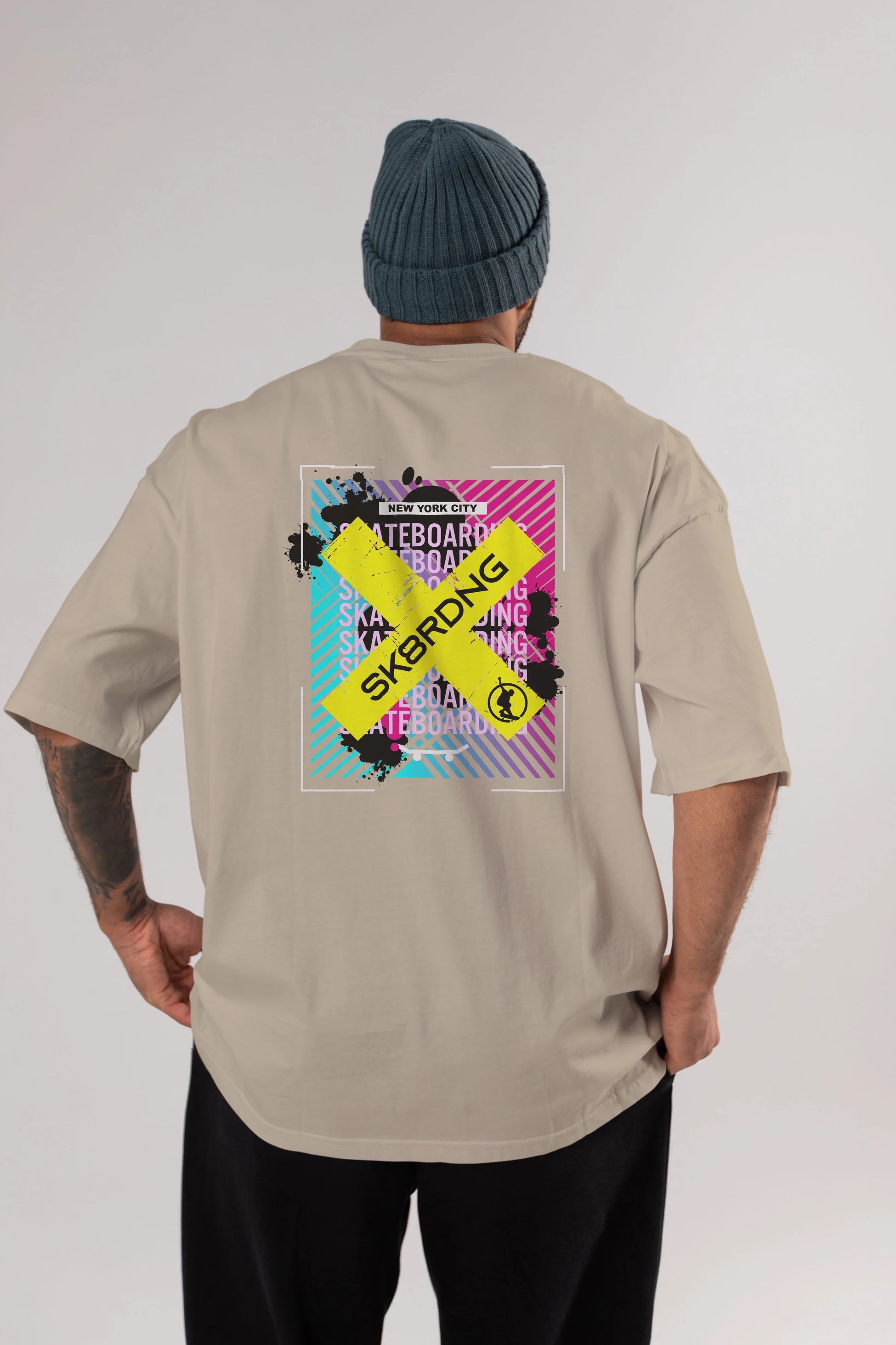 Skatebording Arka Baskılı Oversize t-shirt Erkek Kadın Unisex