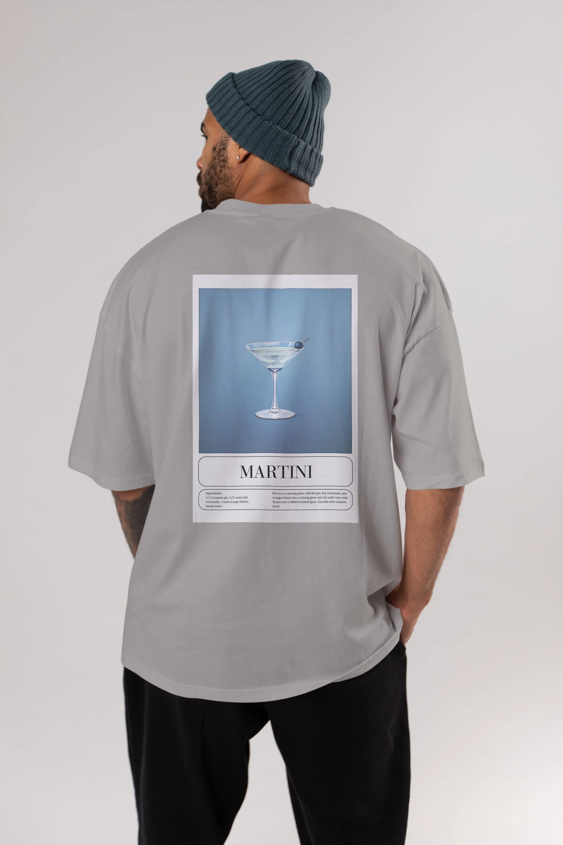 Martini Arka Baskılı Oversize t-shirt Erkek Kadın Unisex %100 Pamuk Bisiklet Yaka tişort