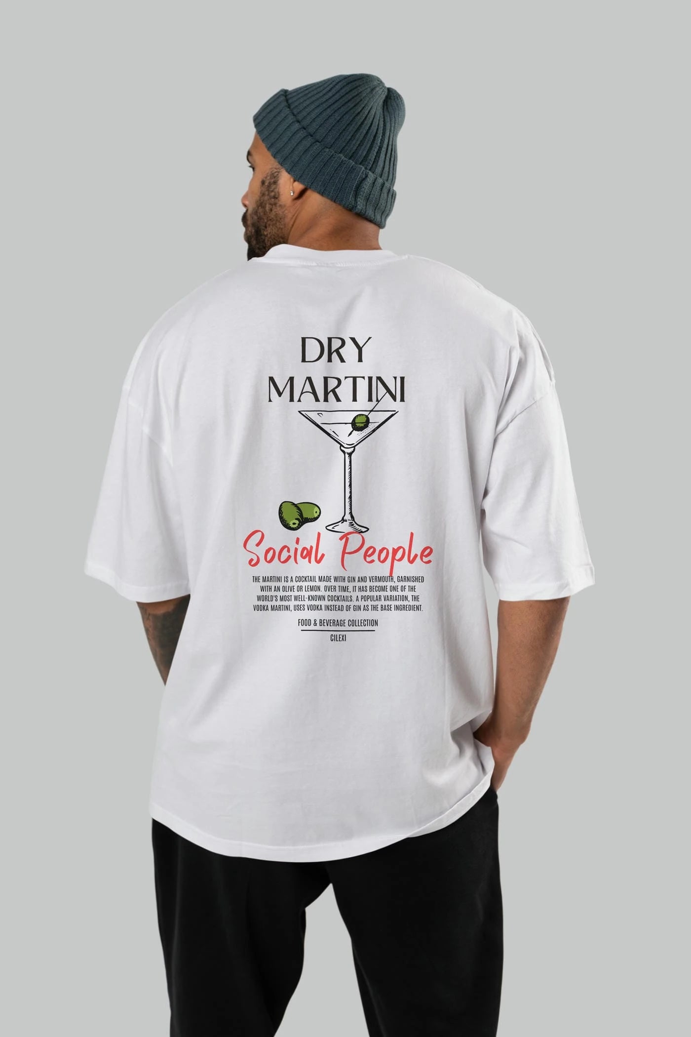 Dry Martını Kokteyl Serisi Baskılı Oversize t-shirt Erkek Kadın Unisex %100 Pamuk Bisiklet Yaka tişort