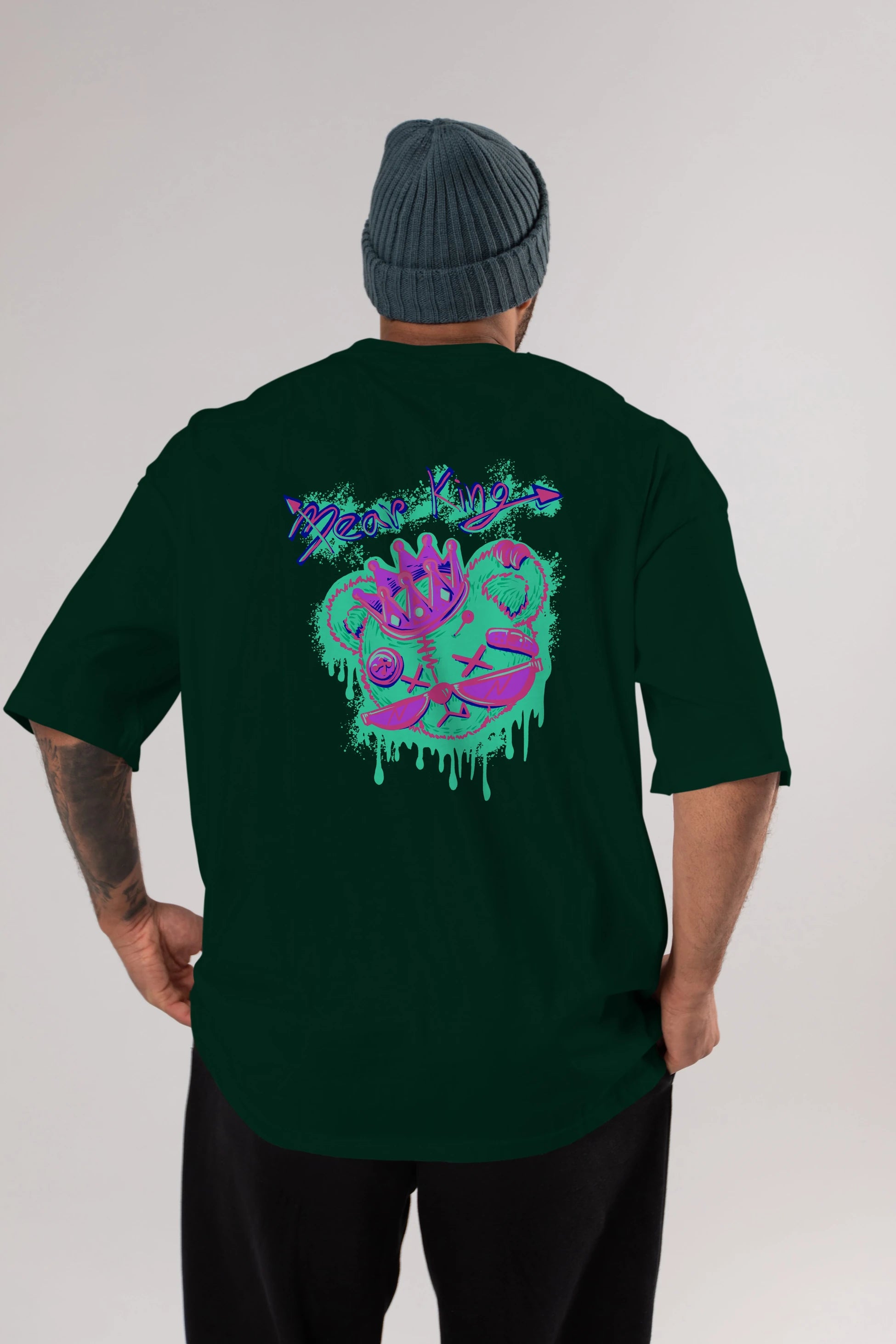 Bear King Arka Baskılı Oversize t-shirt Erkek Kadın Unisex