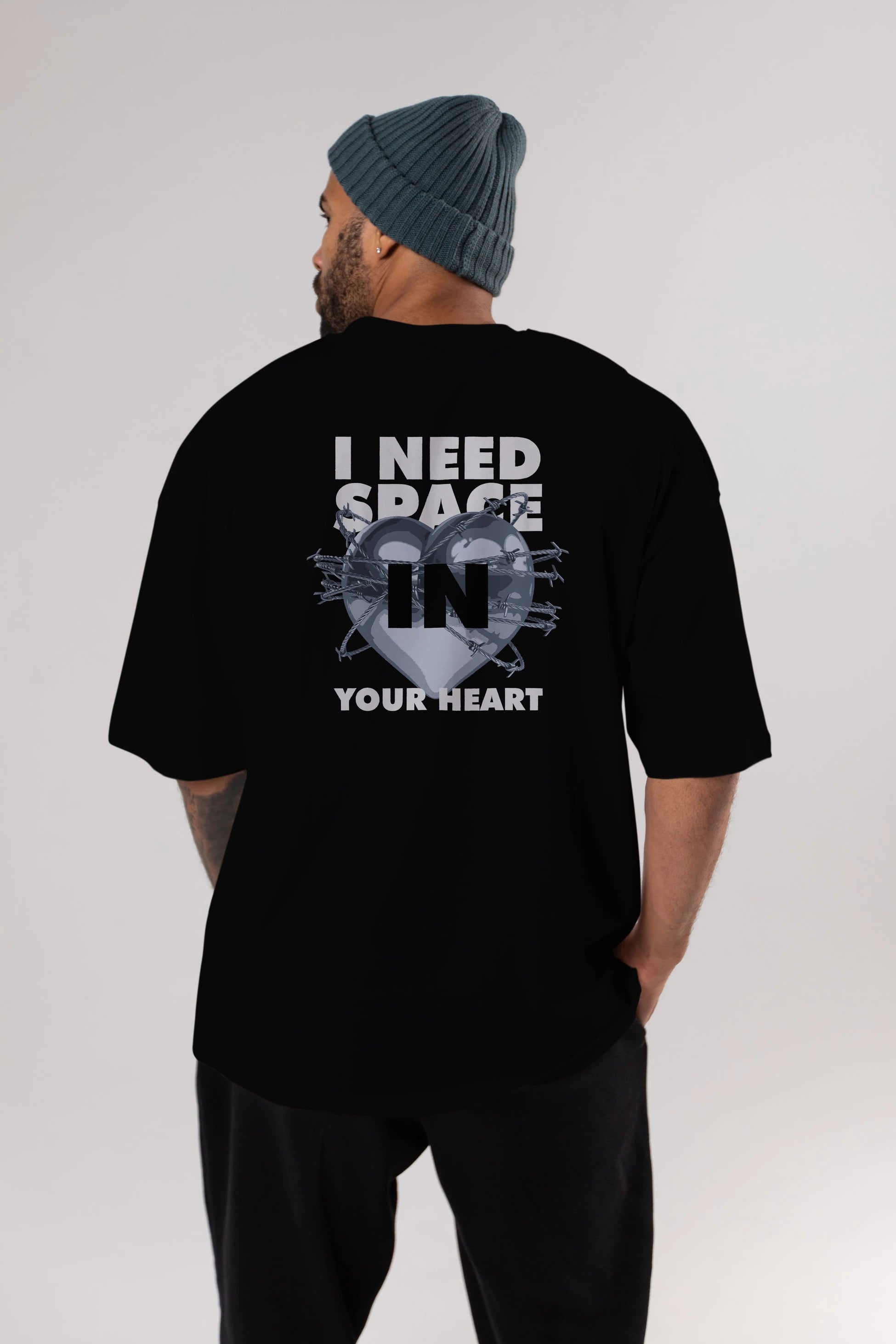 I Need Space Your Heart Arka Baskılı Oversize t-shirt Erkek Kadın Unisex