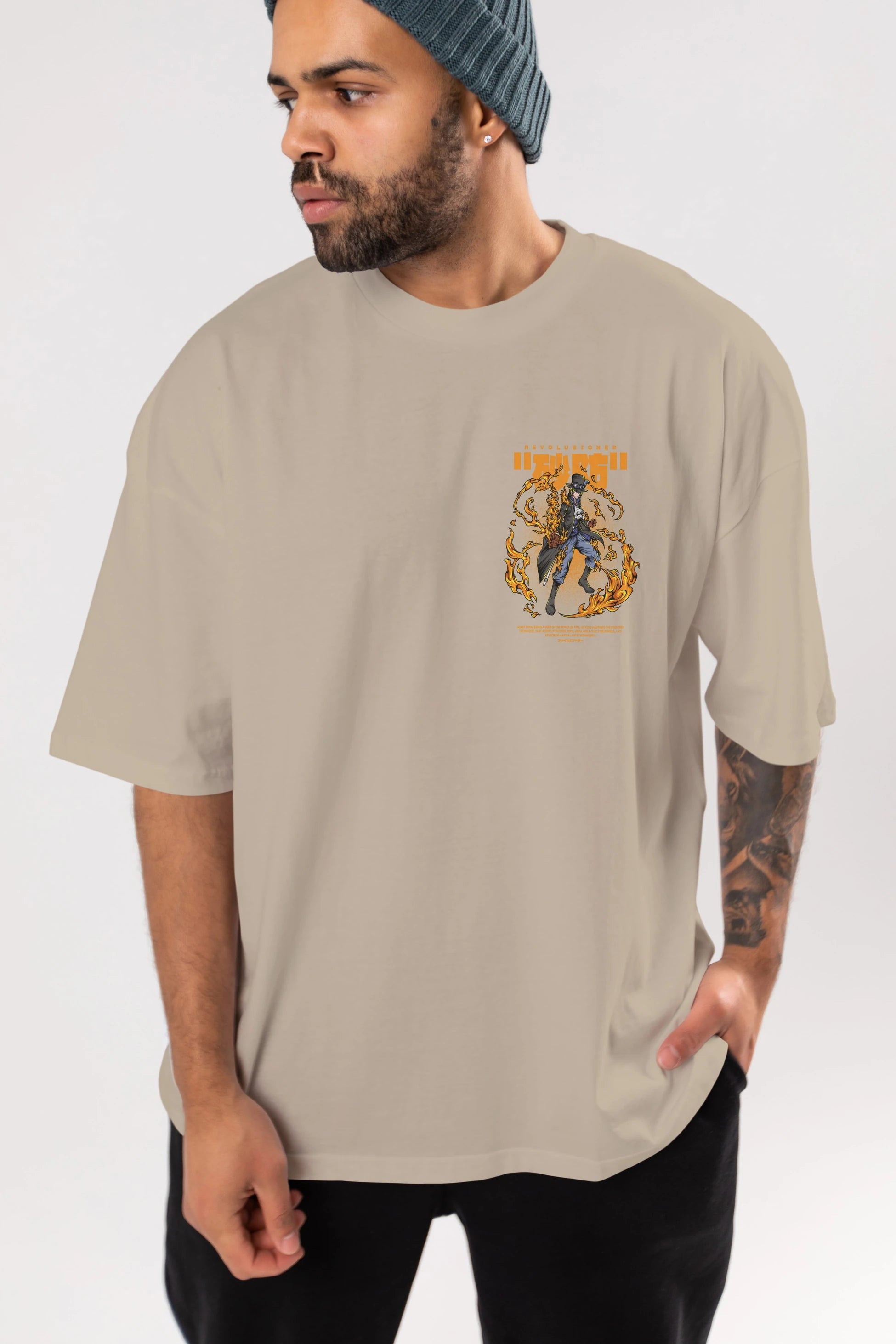 Revolusioner Sabo Ön Sol Baskılı Oversize t-shirt Erkek Kadın Unisex %100 Pamuk Bisiklet Yaka tişort
