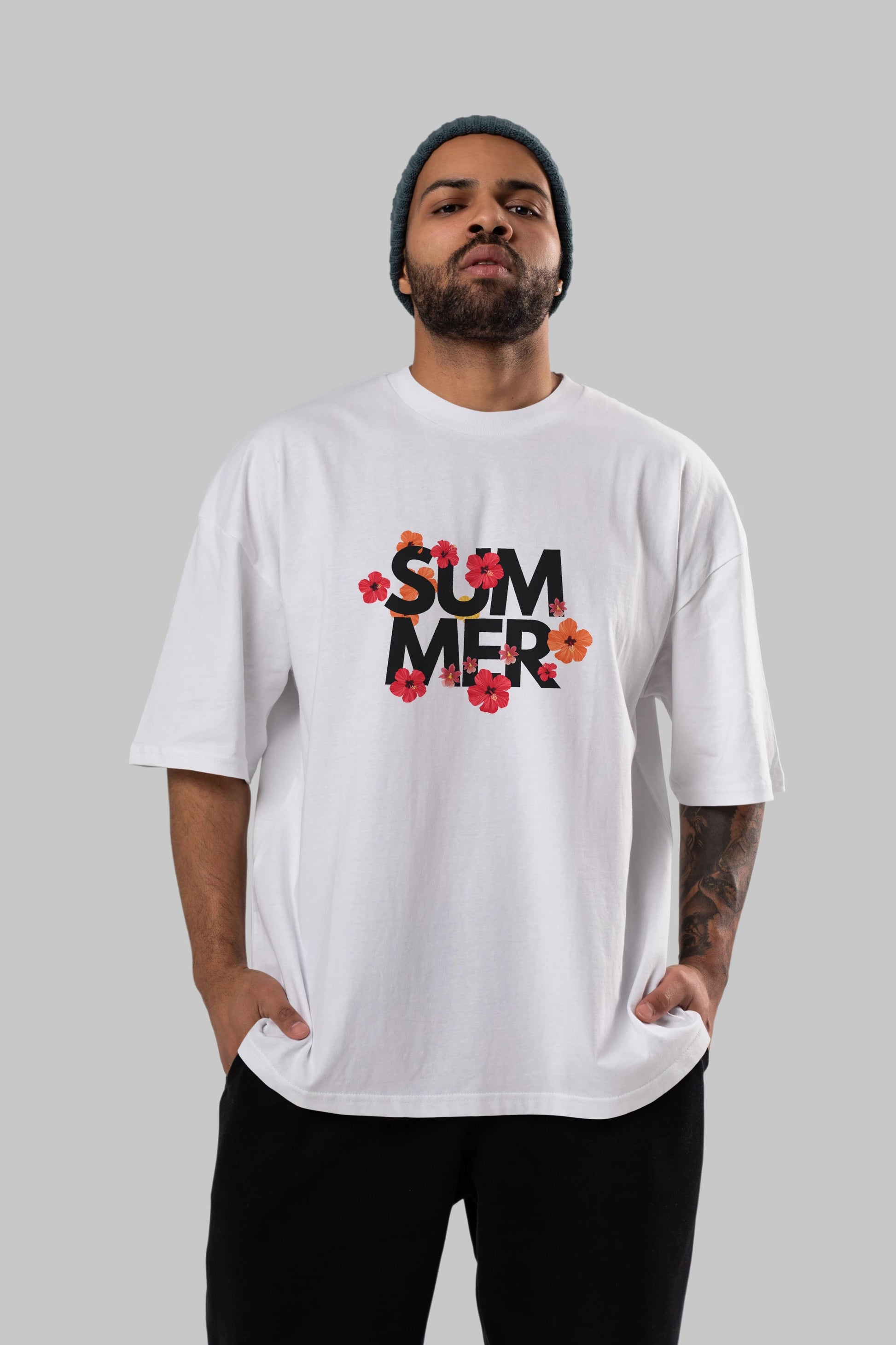 Summer Yazılı 2 Ön Baskılı Oversize t-shirt Erkek Kadın Unisex