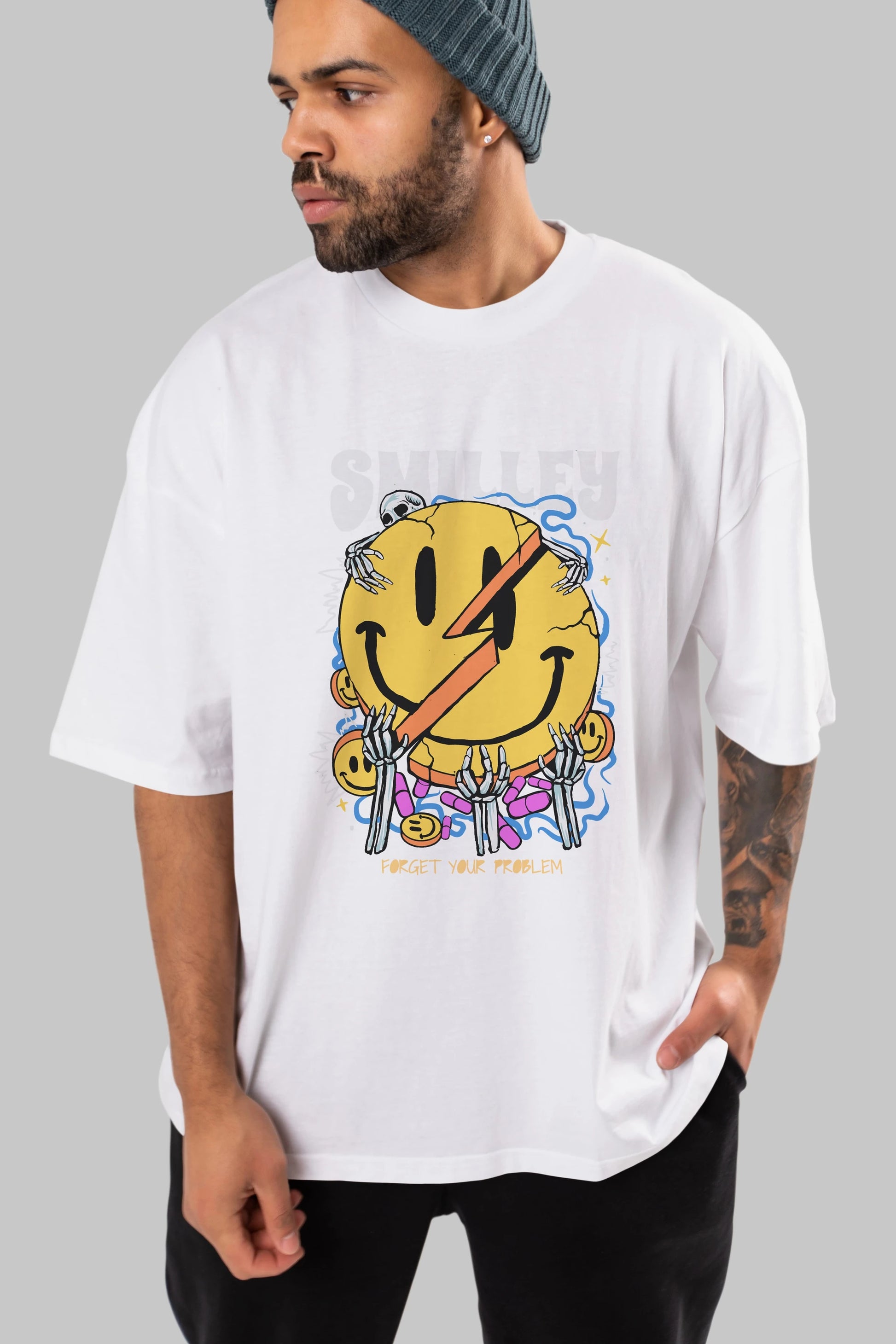 Smilley Streetwear Ön Baskılı Oversize t-shirt Erkek Kadın Unisex