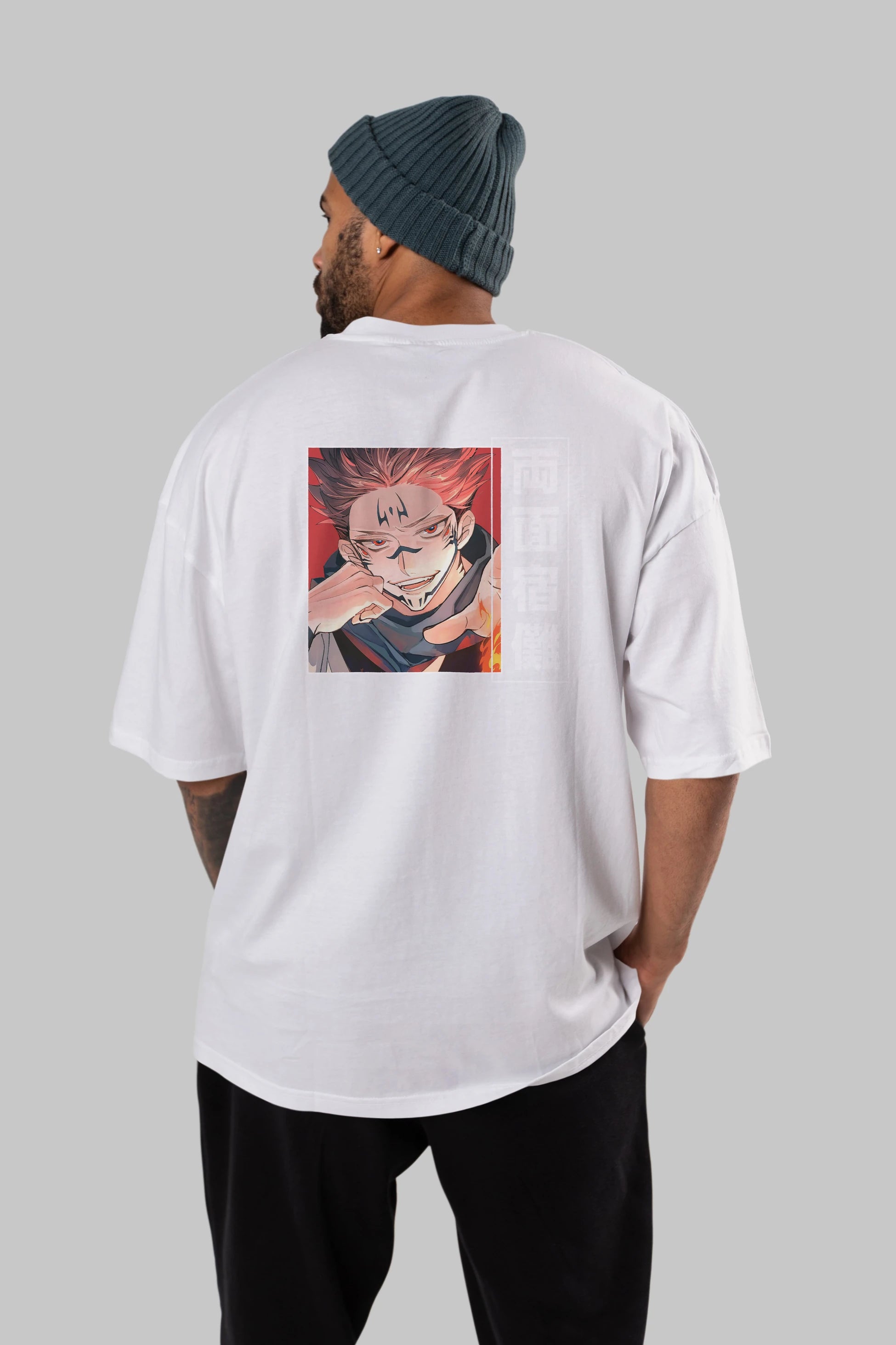 Sukuna Ryoumen 4 Anime Arka Baskılı Oversize t-shirt Erkek Kadın Unisex