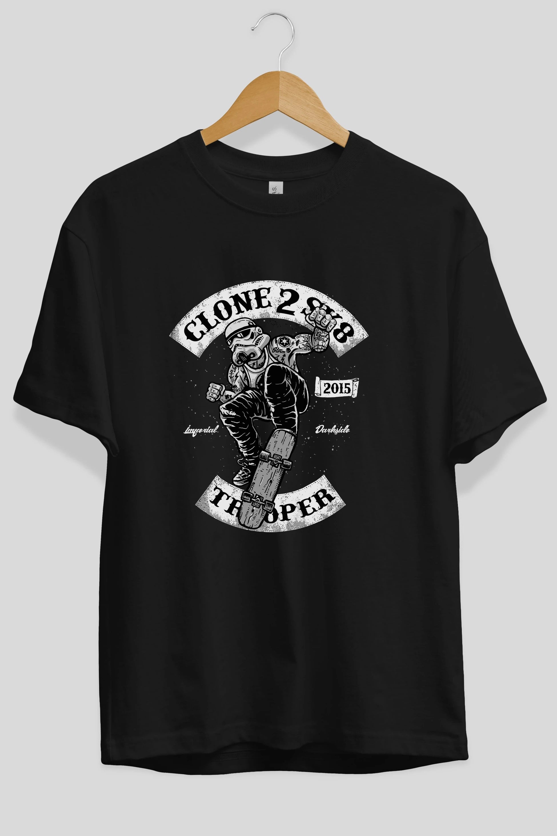 Clone 2 Sk8 Ön Baskılı Oversize t-shirt Erkek Kadın Unisex %100 Pamuk tişort