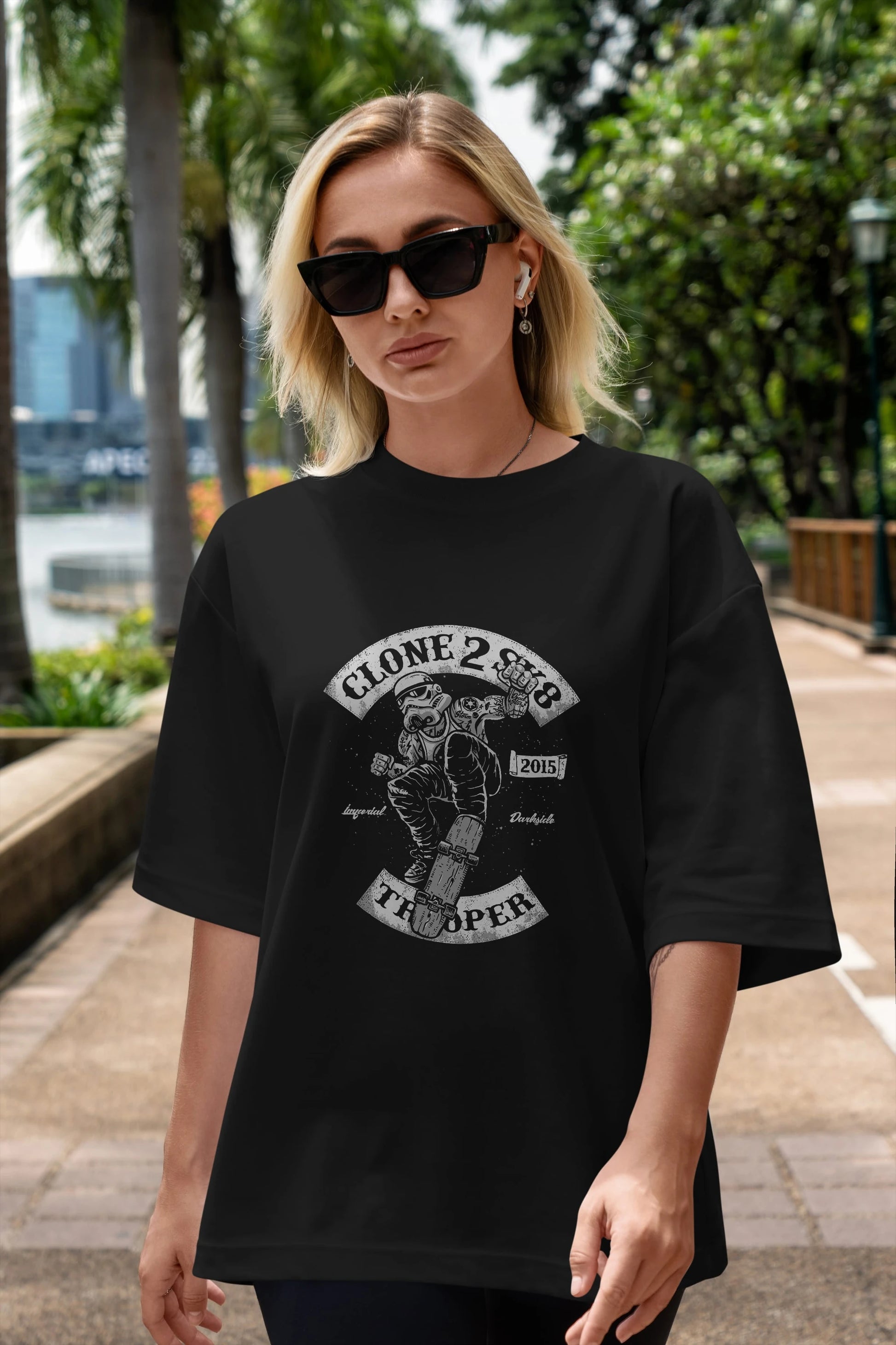 Clone 2 Sk8 Ön Baskılı Oversize t-shirt Erkek Kadın Unisex %100 Pamuk tişort