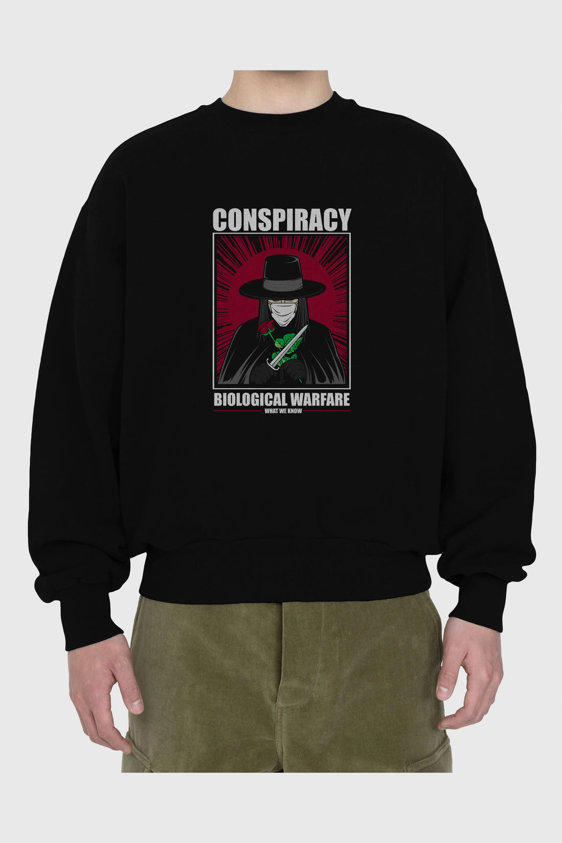 Vendetta Masker Ön Baskılı Oversize Sweatshirt Erkek Kadın Unisex