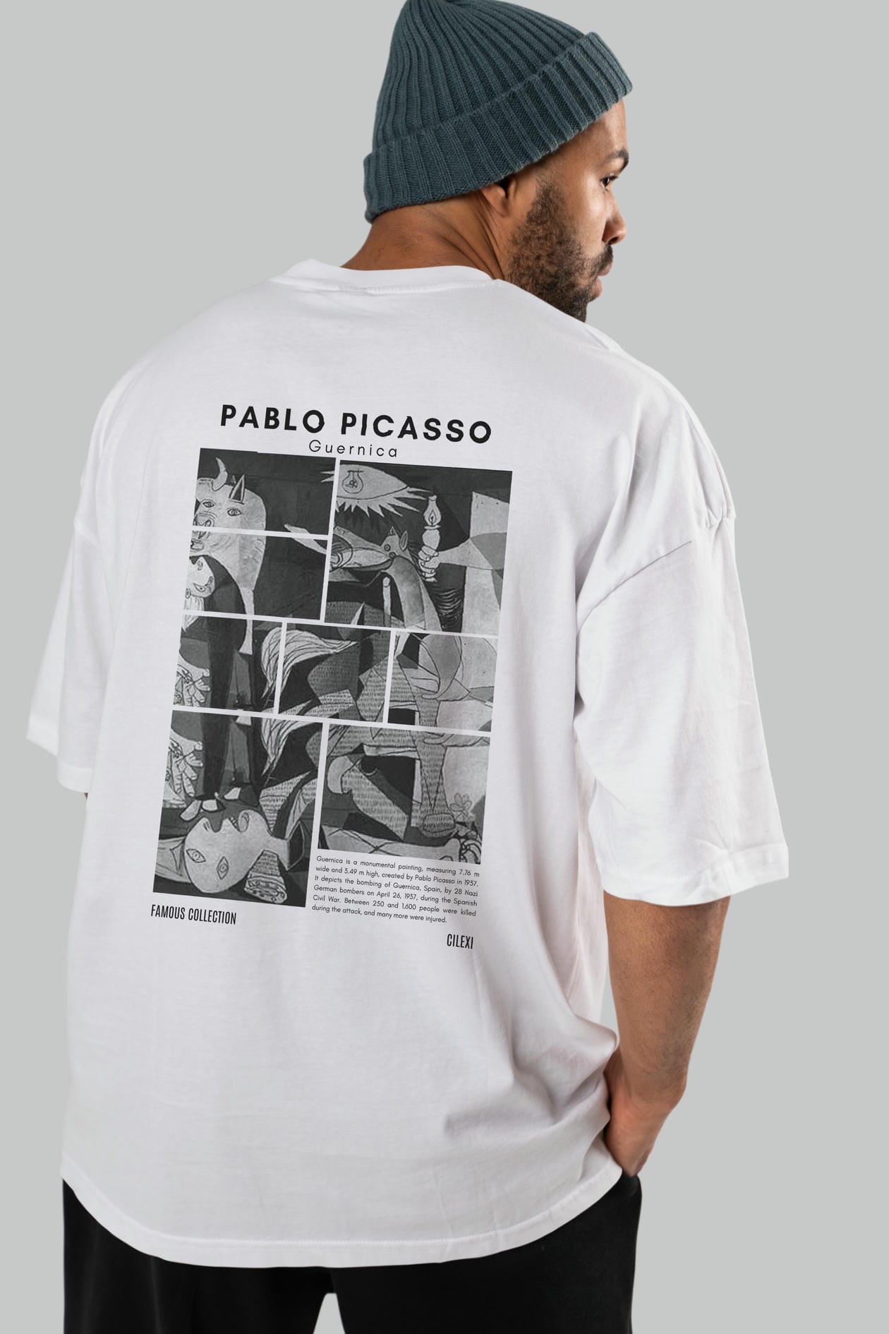 Pablo Picasso Guernica Arka Baskılı Oversize t-shirt Erkek Kadın Bisiklet Yaka Pamuk tişort