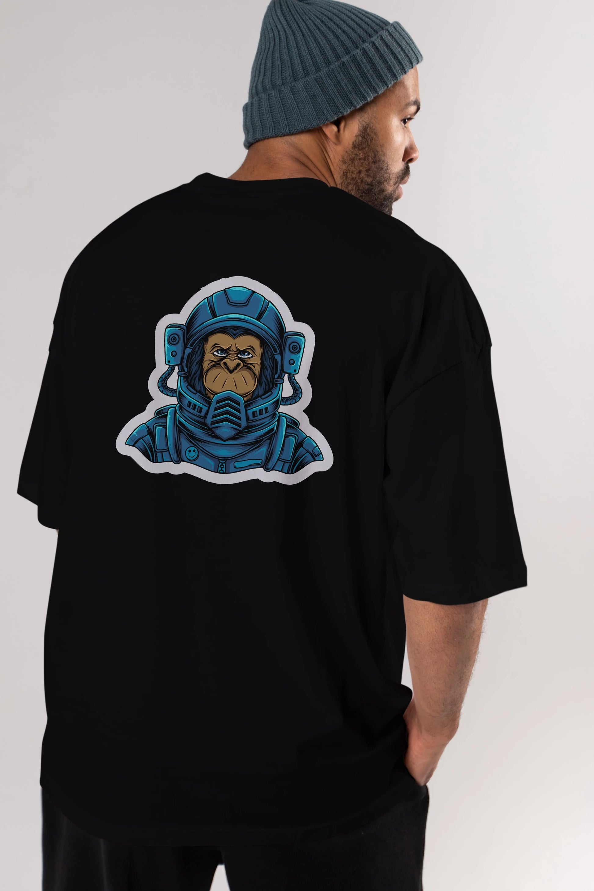Astromonkey Sticker Arka Baskılı Oversize t-shirt Erkek Kadın Unisex