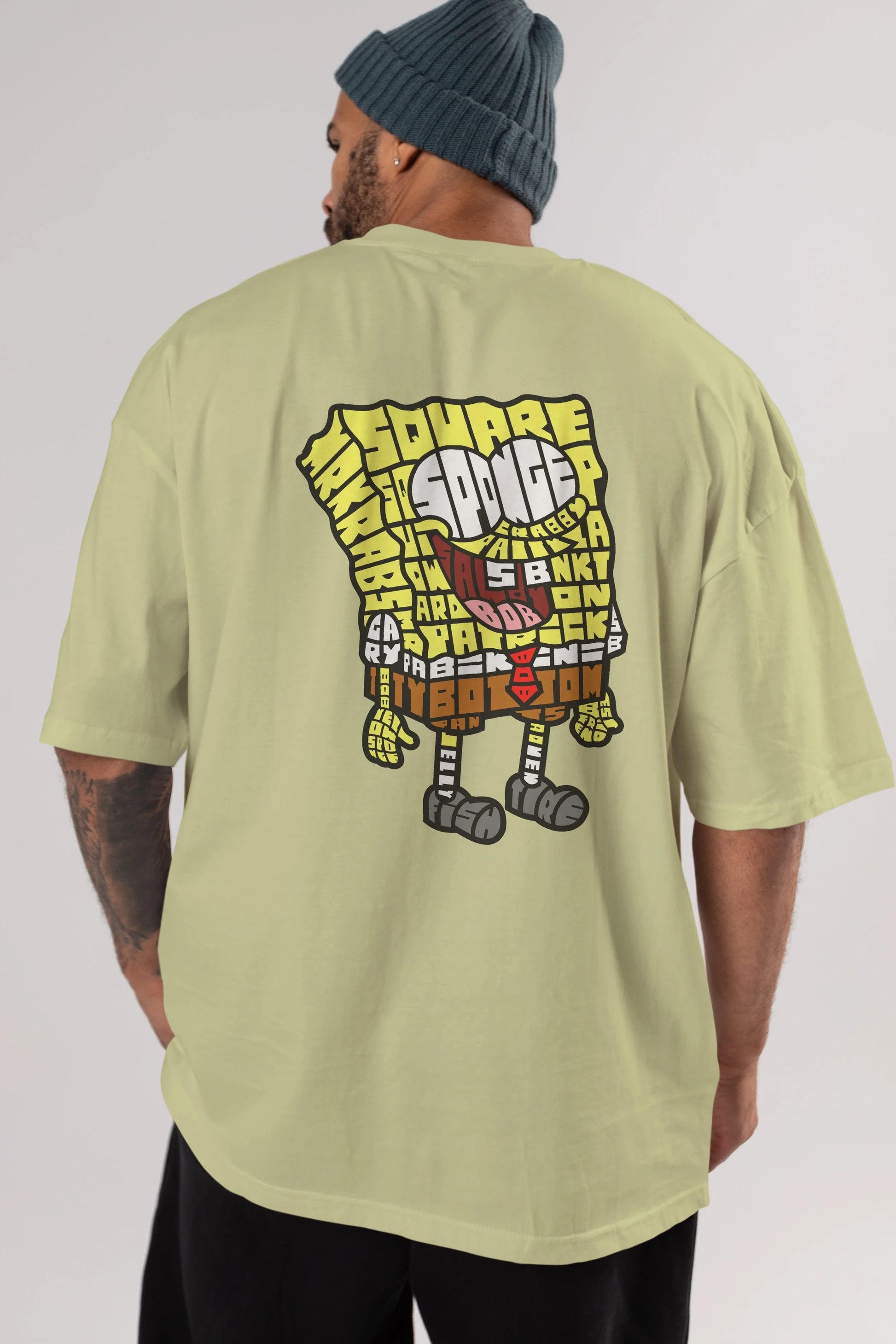 Yellow Sponge Arka Baskılı Oversize t-shirt %100 pamuk Erkek Kadın Unisex