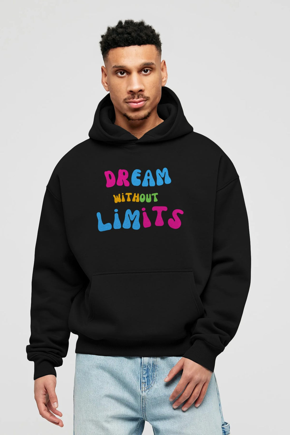 Dream Without Limits Yazılı Ön Baskılı Oversize Hoodie Kapüşonlu Sweatshirt Erkek Kadın Unisex