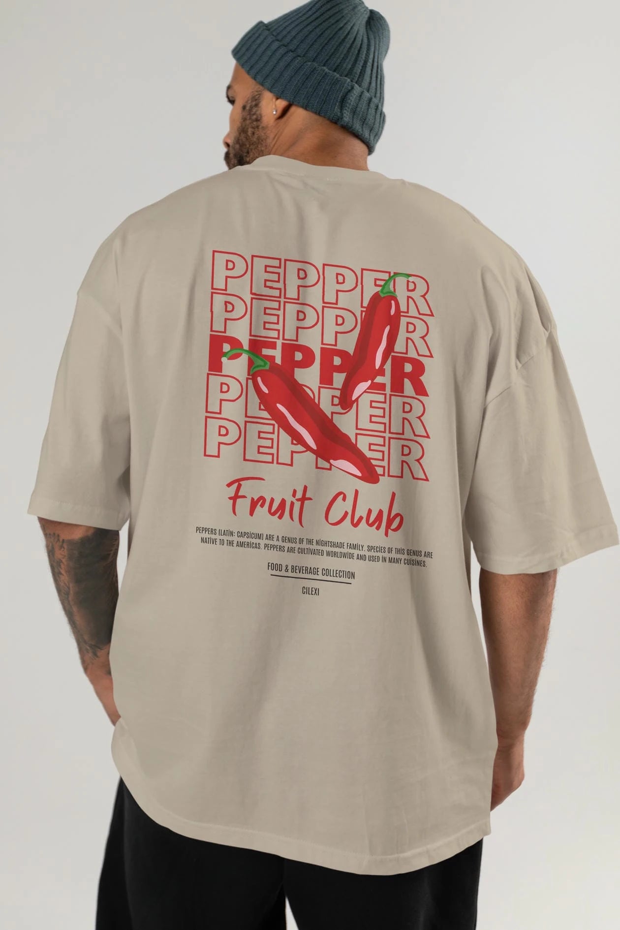Pepper Arka Baskılı Oversize t-shirt Erkek Kadın Pamuk Bisiklet Yaka tişort