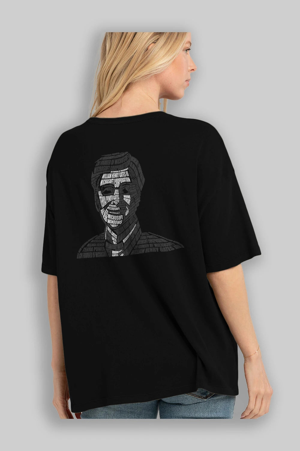 Bill Gates Calligram Arka Baskılı Oversize t-shirt %100 pamuk Erkek Kadın Unisex