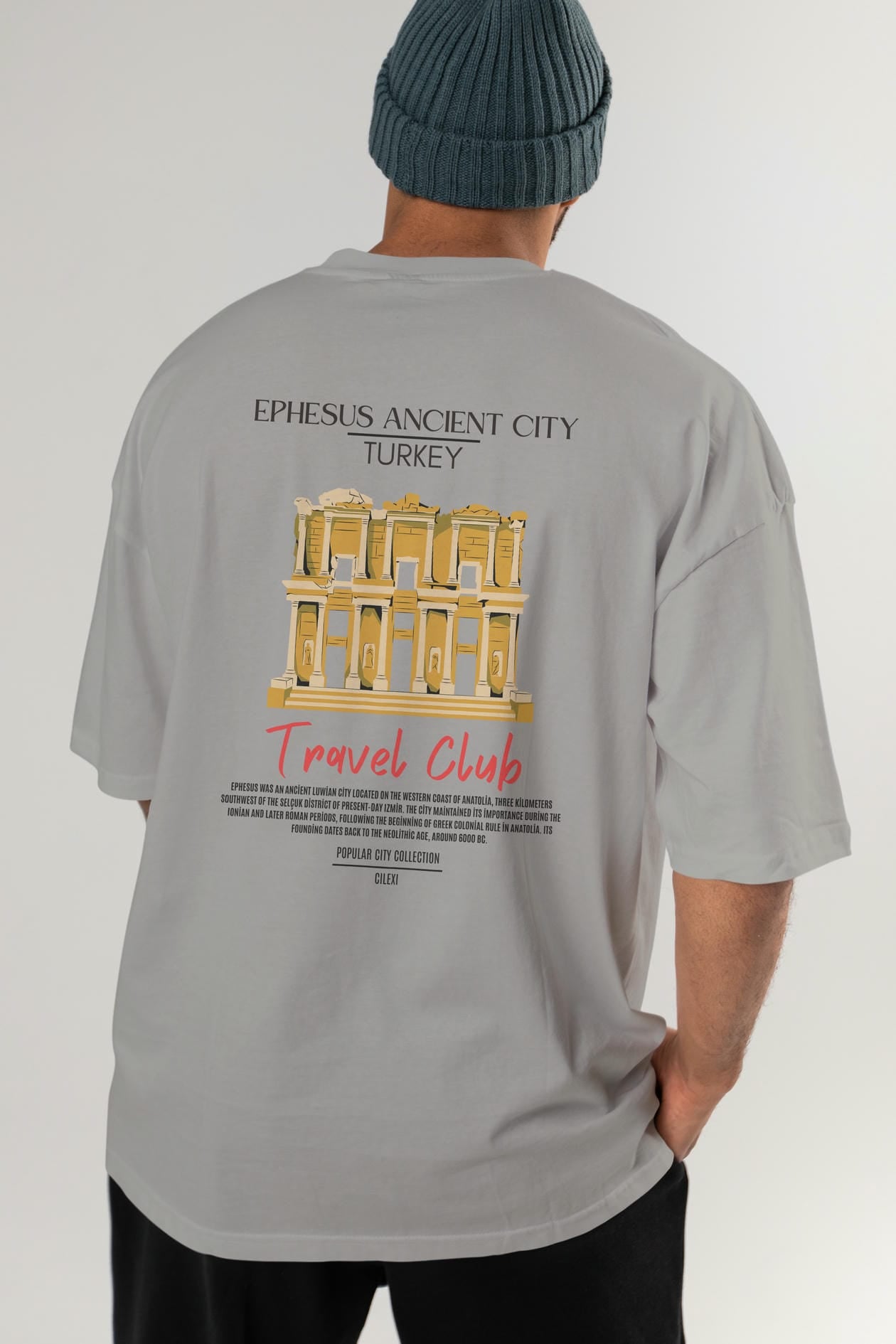 Ephesus Ancient City Turkey Arka Baskılı Oversize t-shirt Erkek Kadın Pamuk Bisiklet Yaka tişort