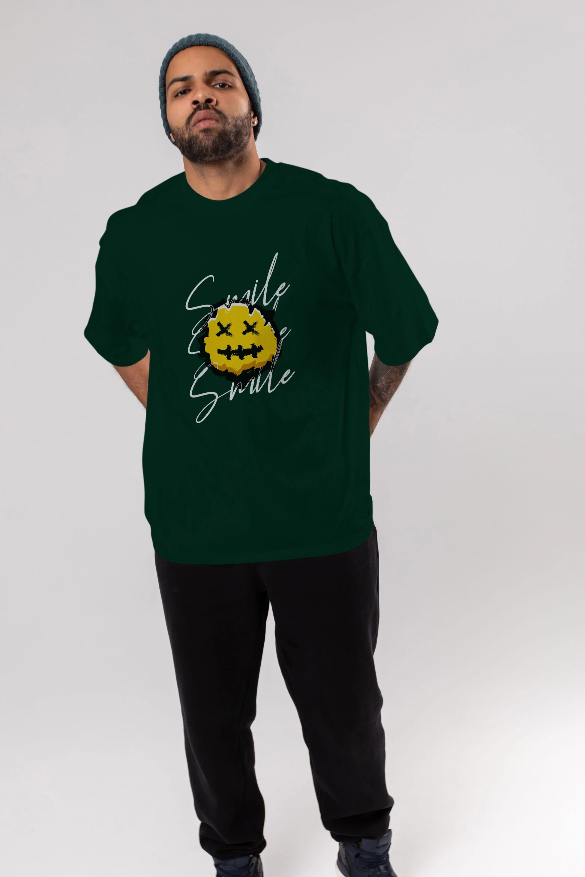 Smile Emoji Ön Baskılı Oversize t-shirt Erkek Kadın Unisex