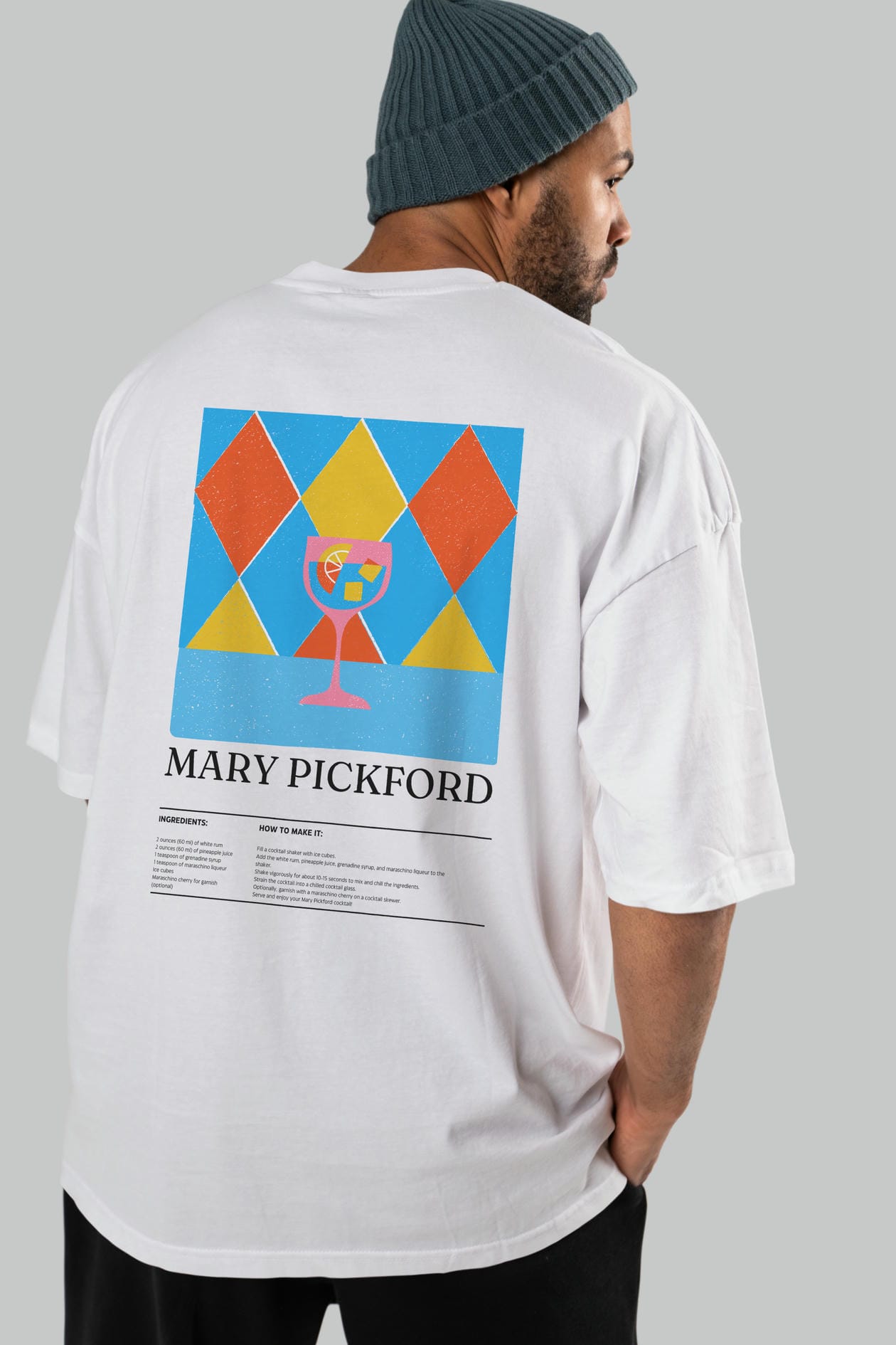 Mary Pickford Kokteyl Serisi Arka Baskılı Oversize t-shirt Erkek Kadın %100 Pamuk Bisiklet Yaka tişort