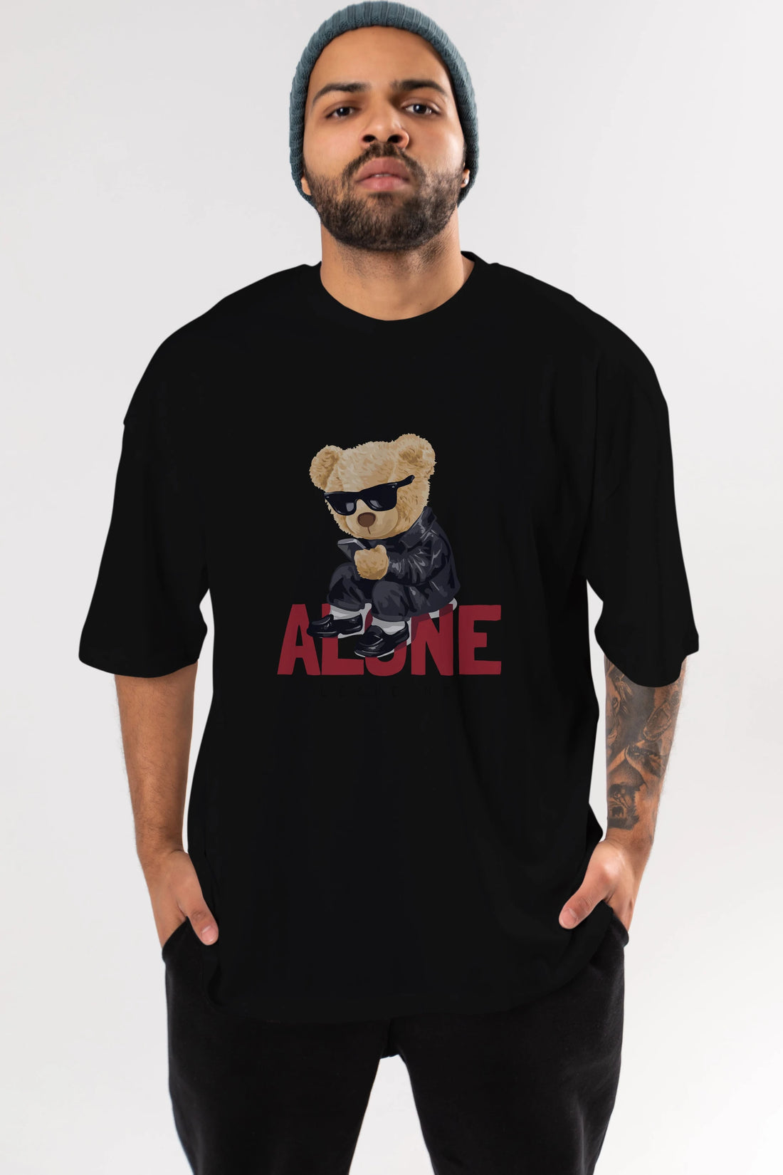 Teddy Bear Alone Ön Baskılı Oversize t-shirt Erkek Kadın Unisex %100 Pamuk