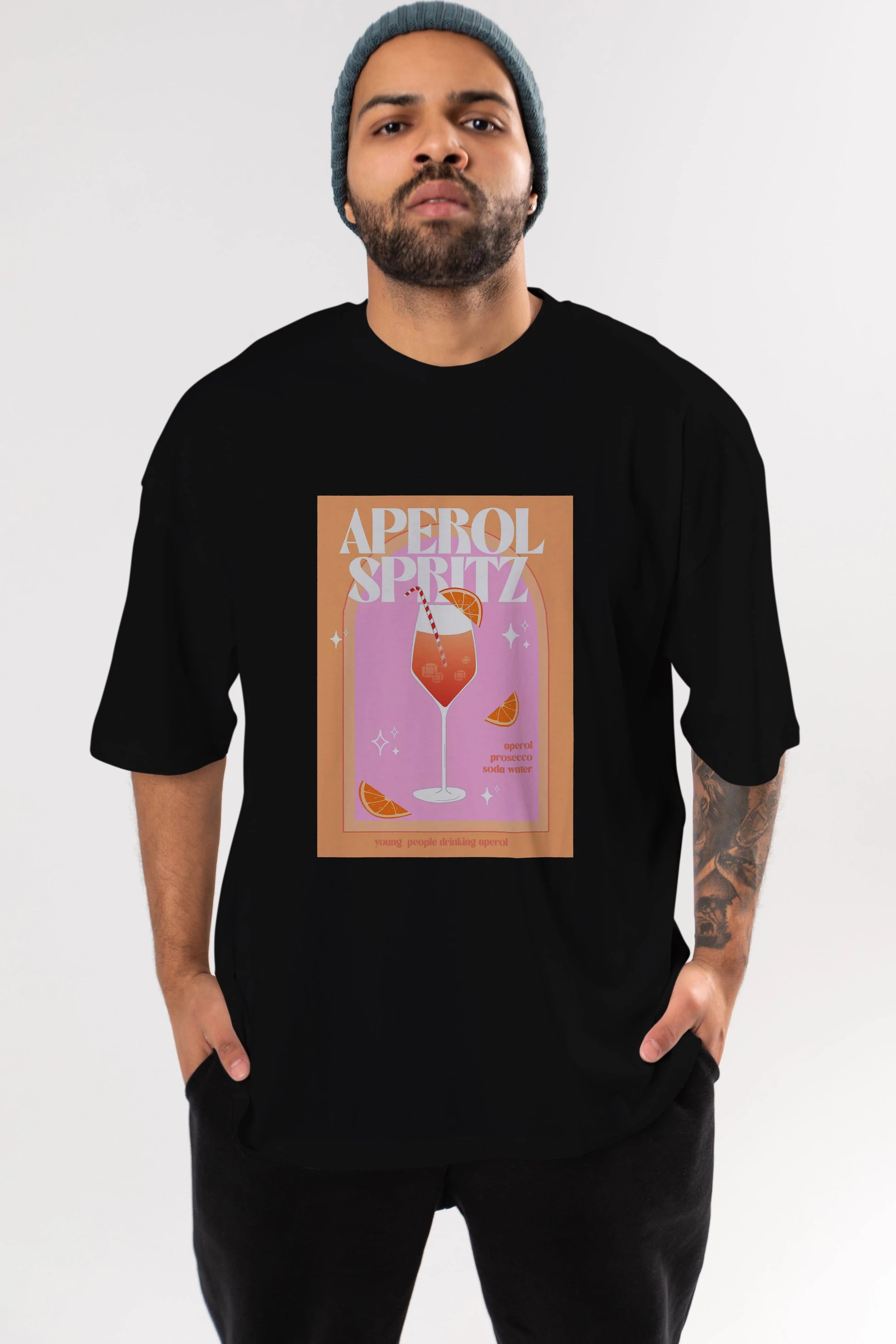 Aperol Spritz 2 Ön Baskılı Oversize t-shirt Erkek Kadın Unisex %100 Pamuk Bisiklet Yaka tişort